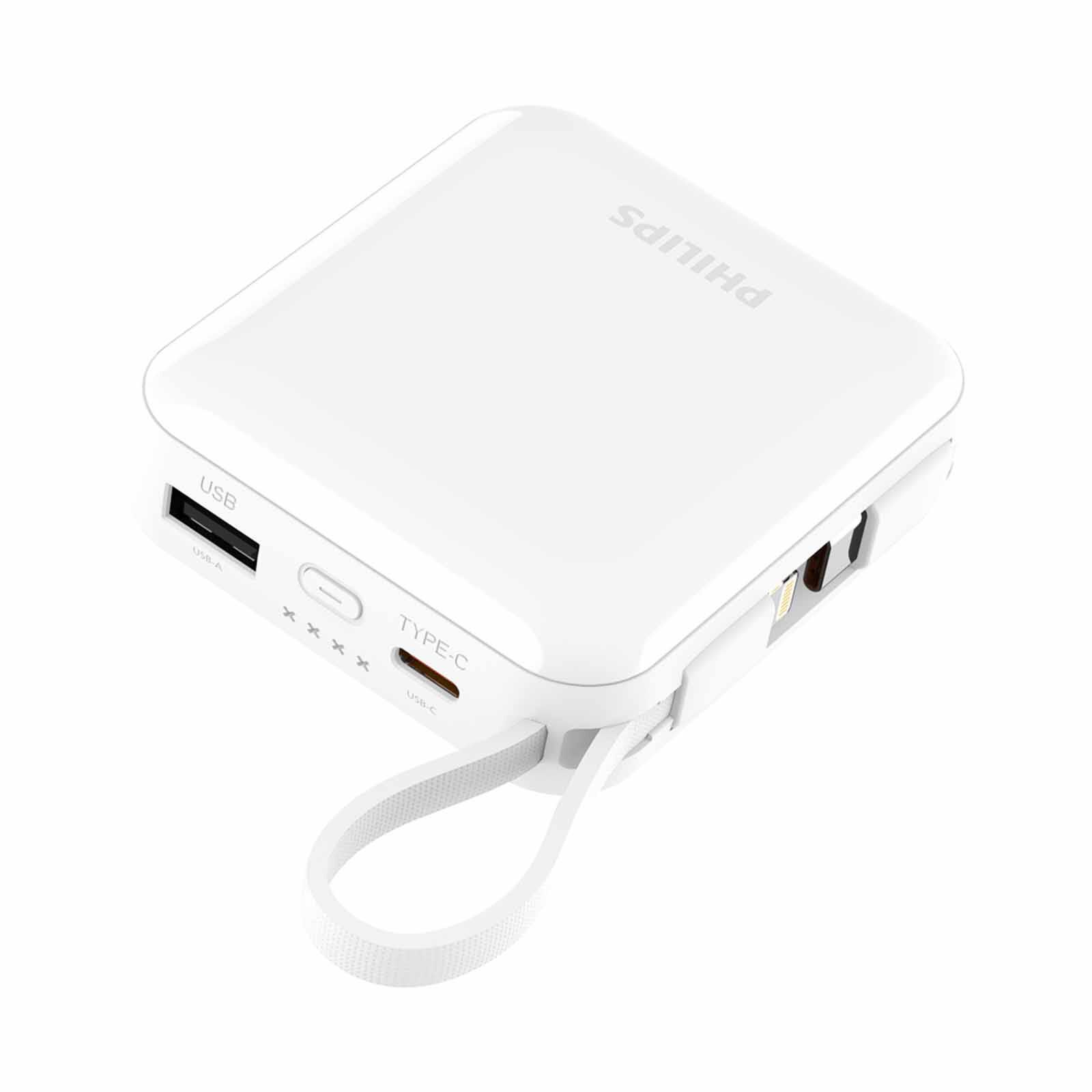 PHILIPS 10000mah Super Mini Series (pd 22.5w, Input 1c+1m, Ouput 1a+1c, With Cable C+lighting) - White DLP5713CW/00-image 2