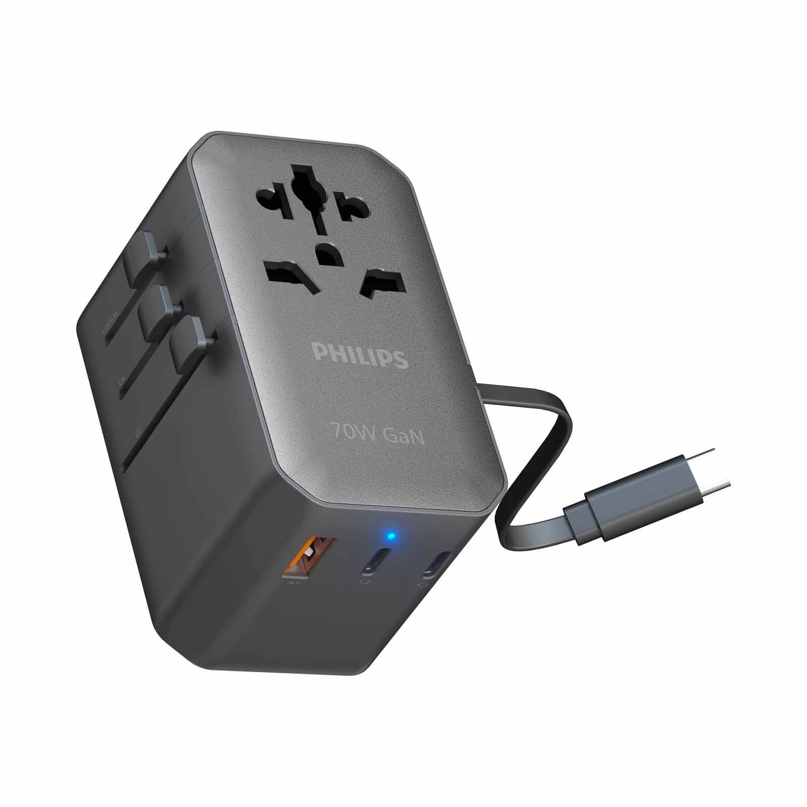 PHILIPS 70w Travel Adapter With Retractable Usb C Cable CHP9004B/97-image 3