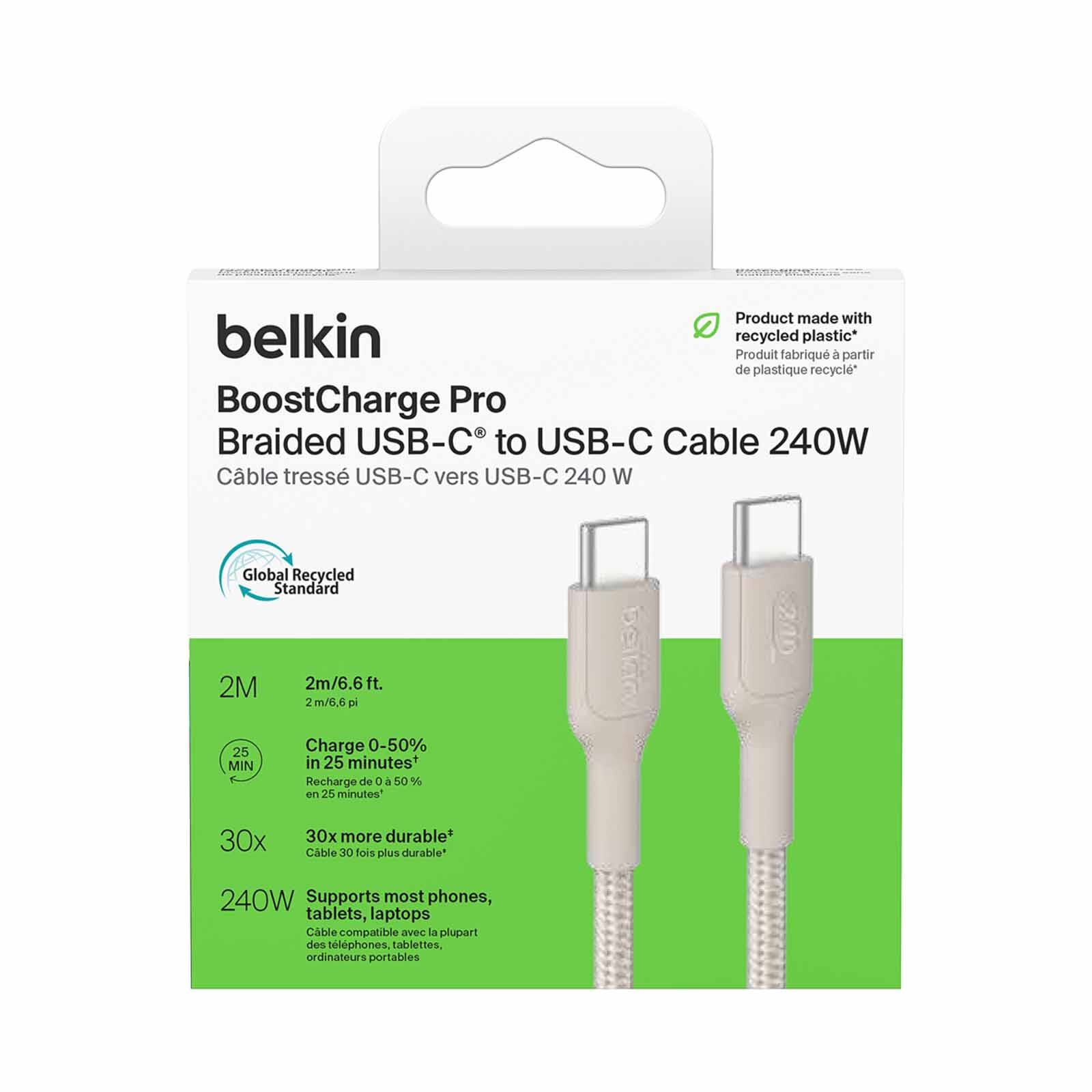 BELKIN Usb-c - Usb-c Cable 240w 2.0, Braided Pcr, 2m, Sand CAB025FQ2MSD-image 3