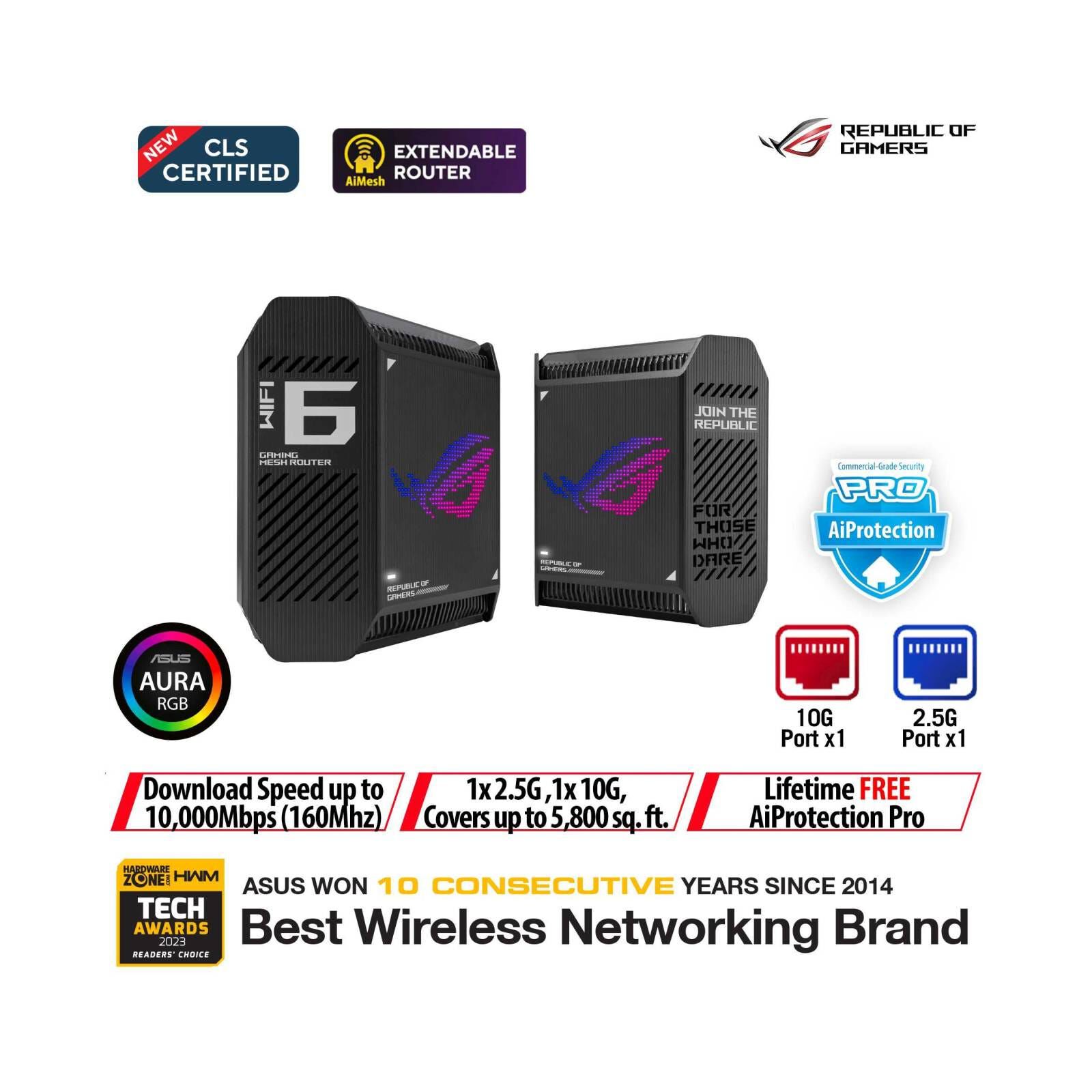 ASUS Ax10000 Tri-band Wifi6 Rog Gaming Router 2-pack GT6 B-2-PK-image 1
