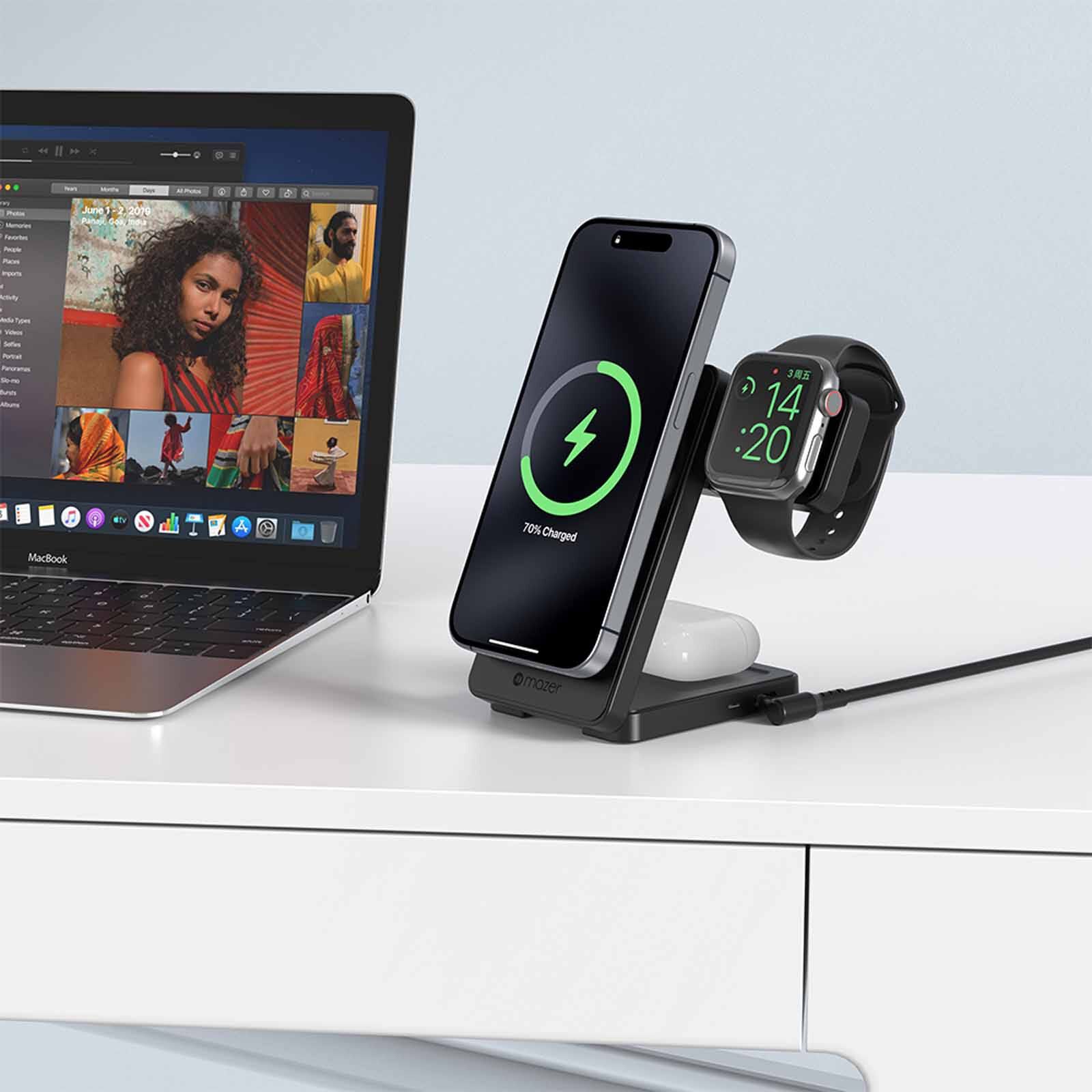 MAZER Qi2 Foldable 3in1 Total 25w Wireless Charging Stand-black M-QI2-MAGFOLD06-BK-image 3