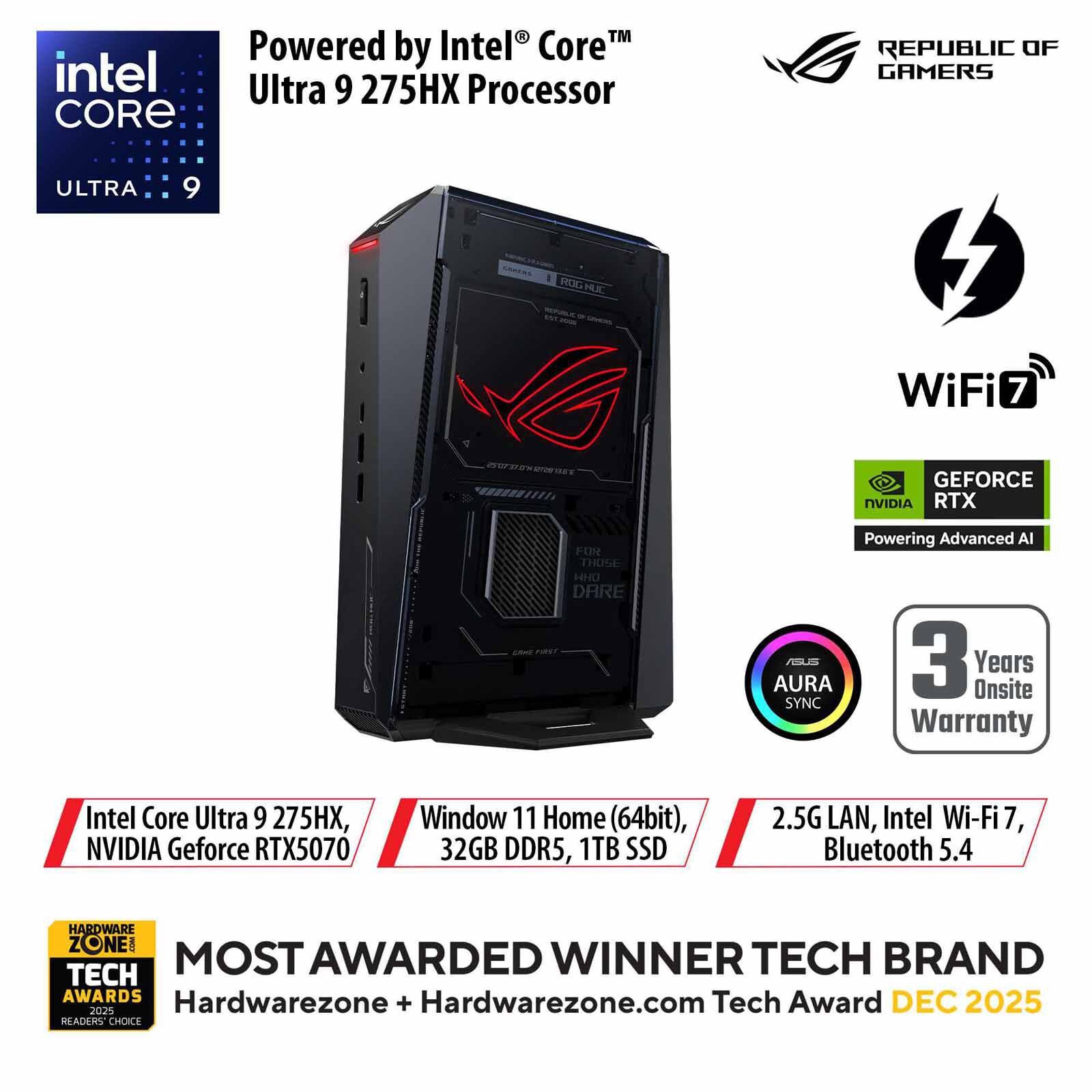 ASUS Rog Nuc U9-275hx 32gb 1tb Ssd Win 11 Rtx5070 Black RNUC15JNK9X489A0-image 1
