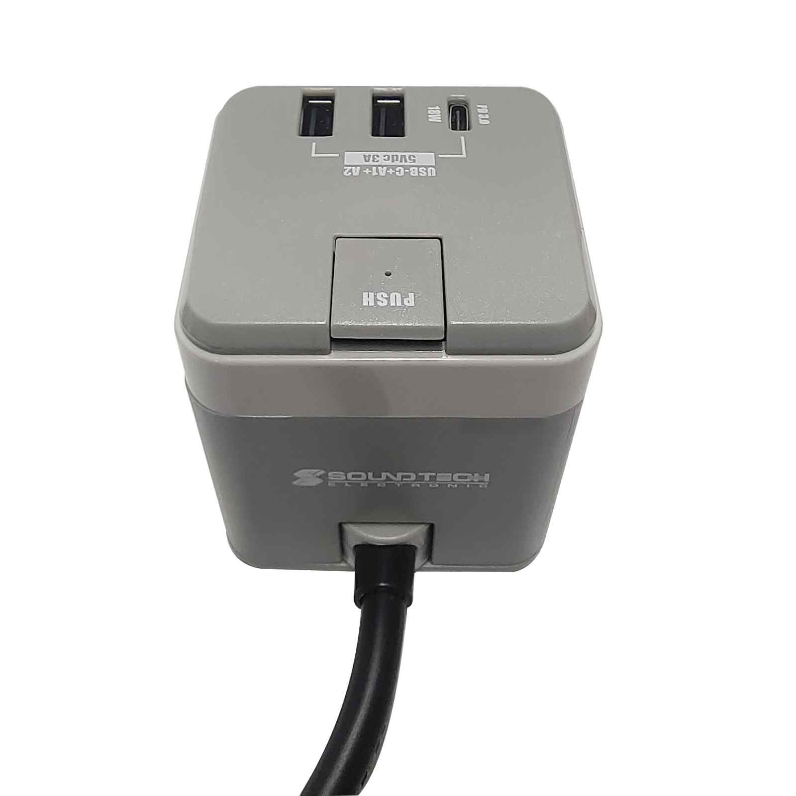 SOUNDTEOH Power Cube Extender With Usb A + C Quick Charger CES-889/D.G-image 3