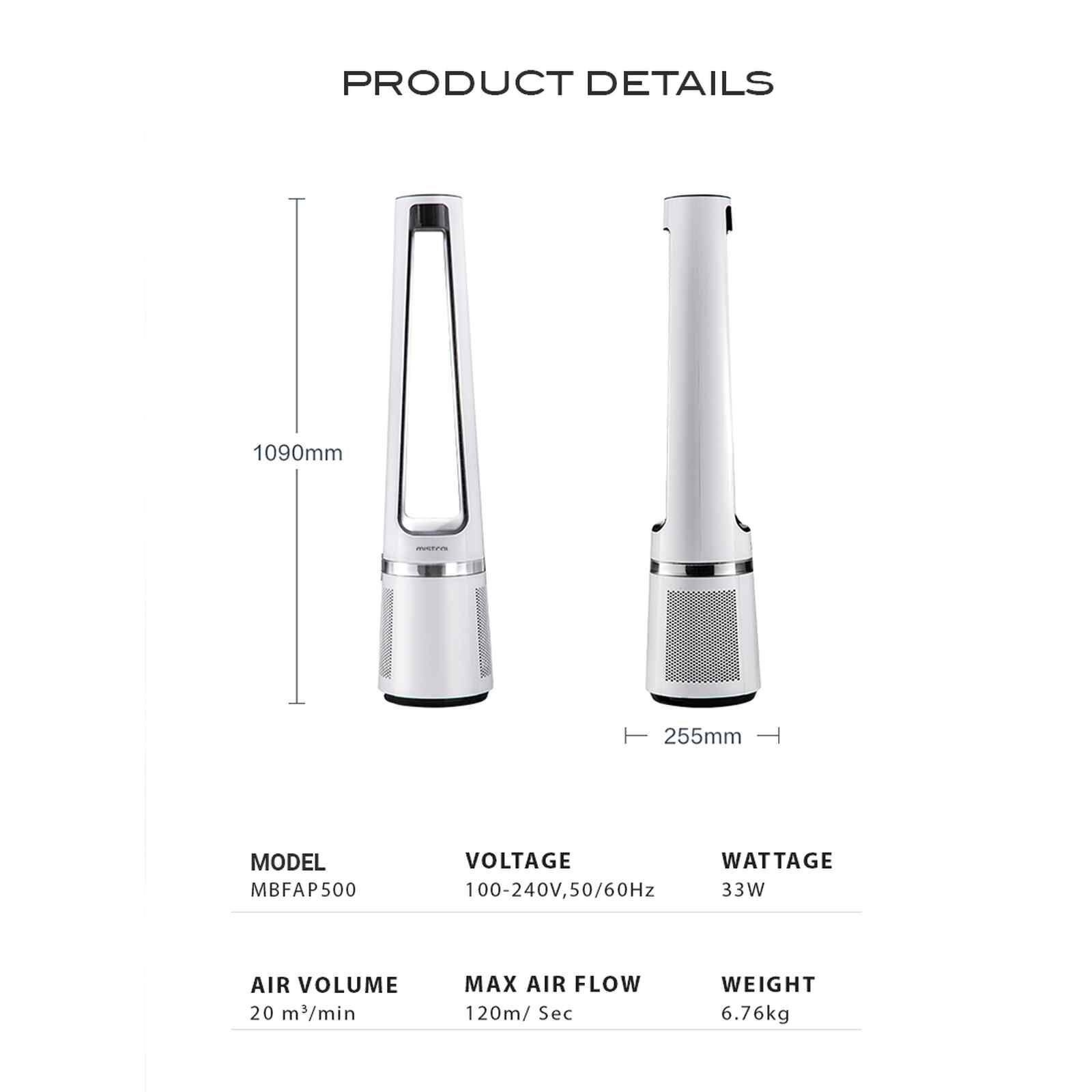 MISTRAL Bladeless Fan With Air Purifier -white MBFAP500-image 5