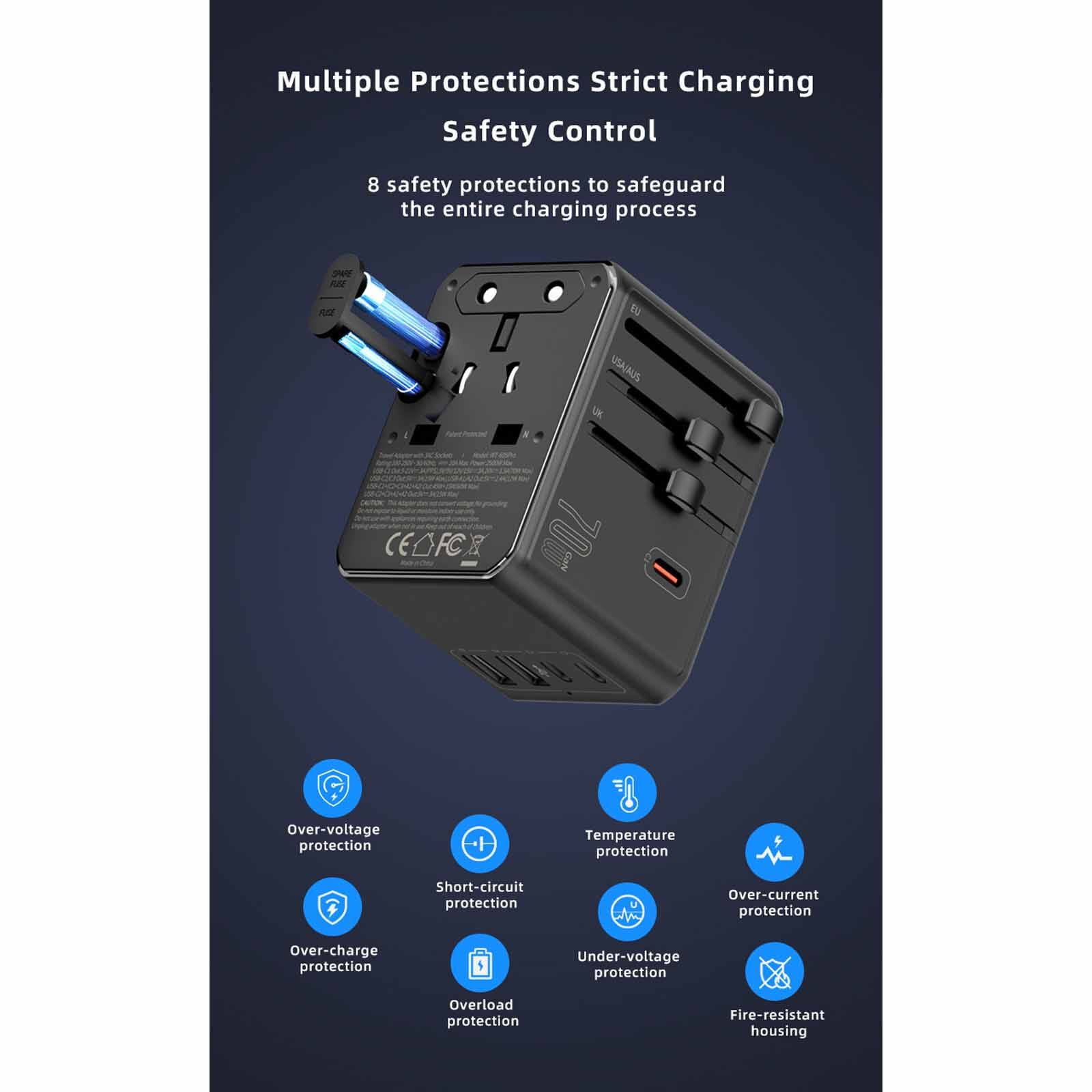 MAZER Infinitetravel 3c/2a Usb Pd70w + 3xac International Travel Adapter - Black M-TC270-BK-image 14