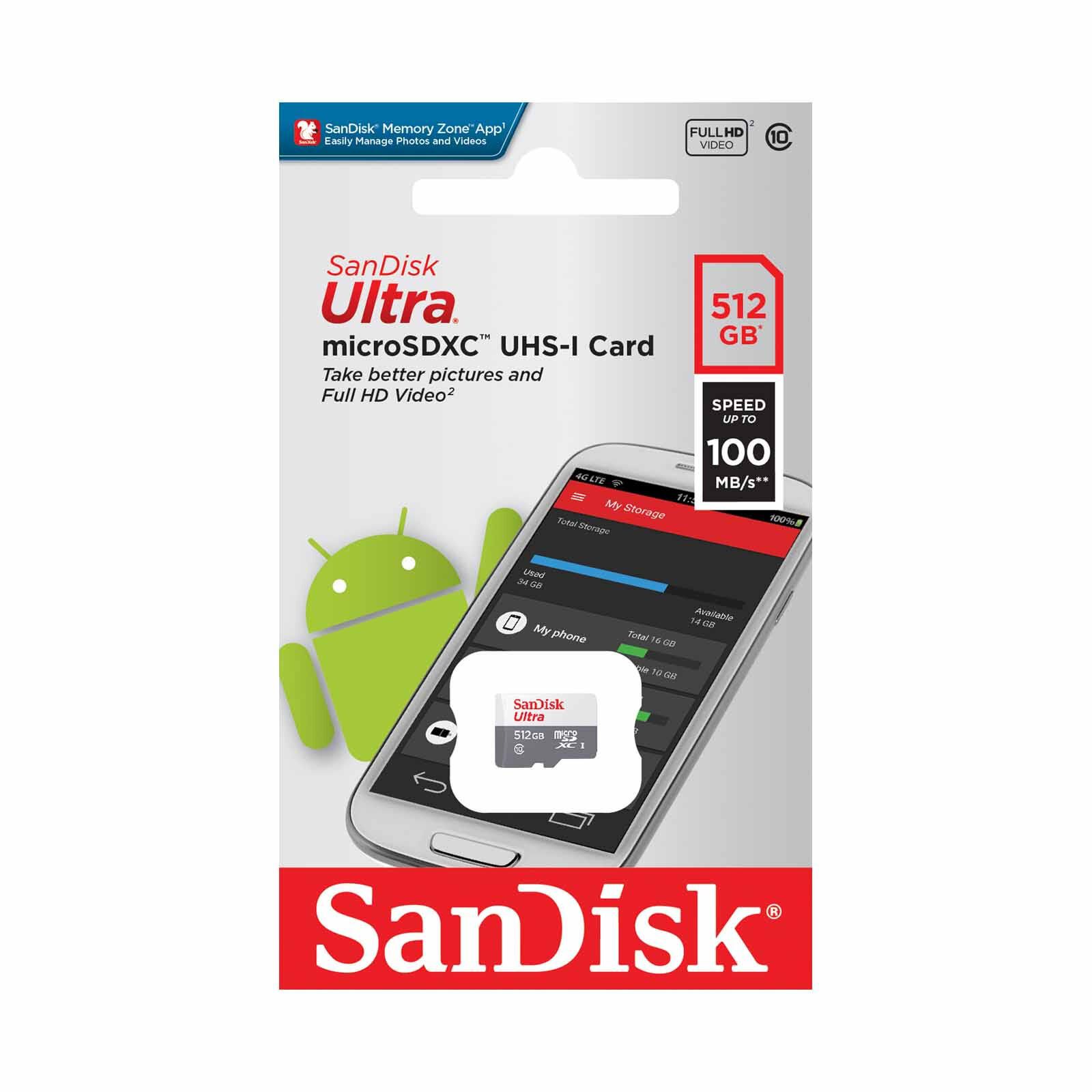 SANDISK Ultra Microsdxc 512gb, C10, Uhs-1, 100mb/s R, 3x5 SDSQUNR-512G-GN3MN-image 2