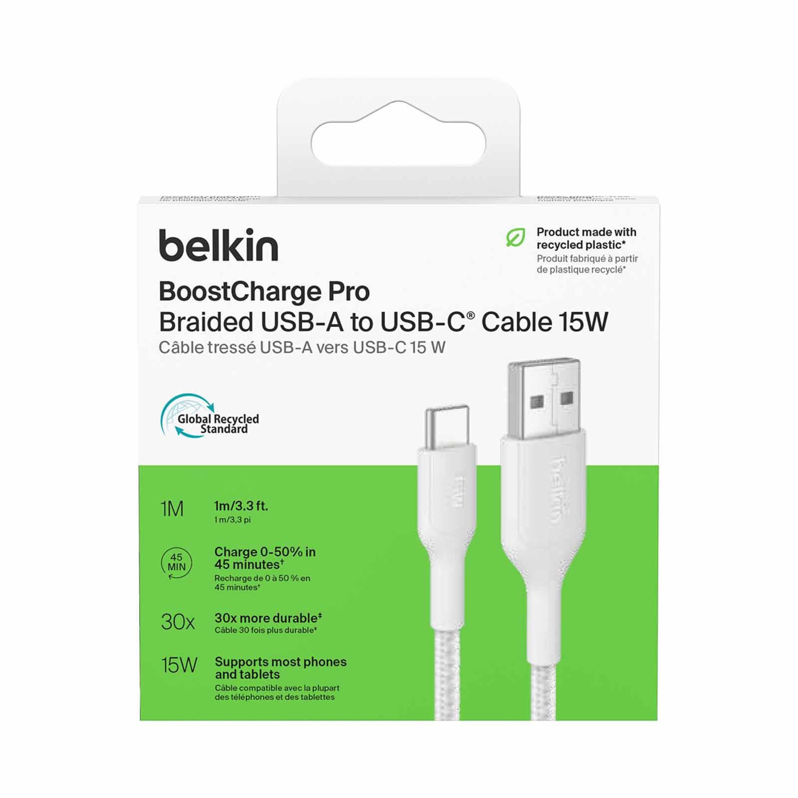 BELKIN Usb-a - Usb-c Cable 2.0, Braided Pcr, 1m, White CAB022FQ1MWH-image 4