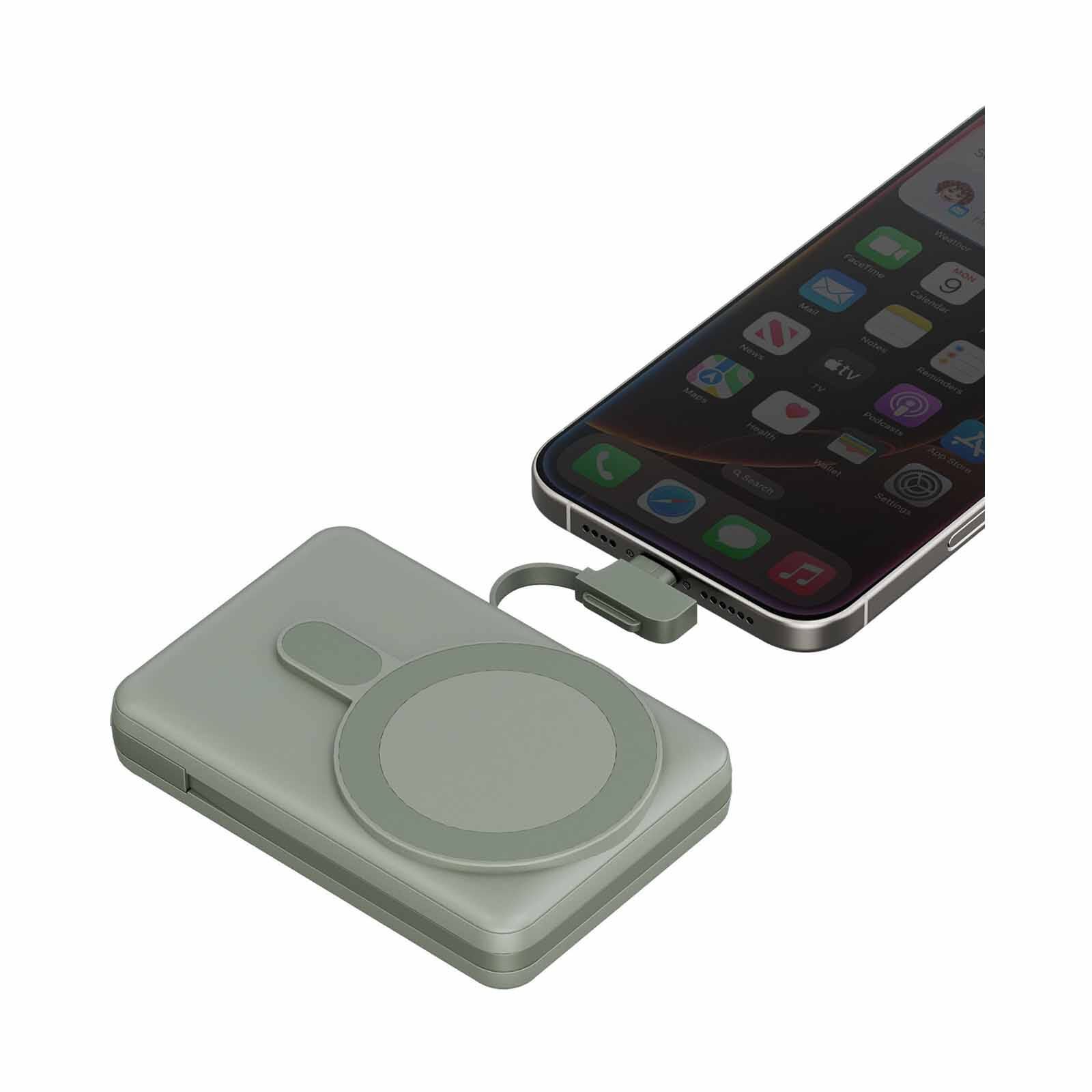 ENERGEA Magpac Pro Plus, 10000mah Magsafe Compatible Qi2 Powerbank With Built-in Cable And Stand - Sage MP-PROPLUS-SAG-image 3