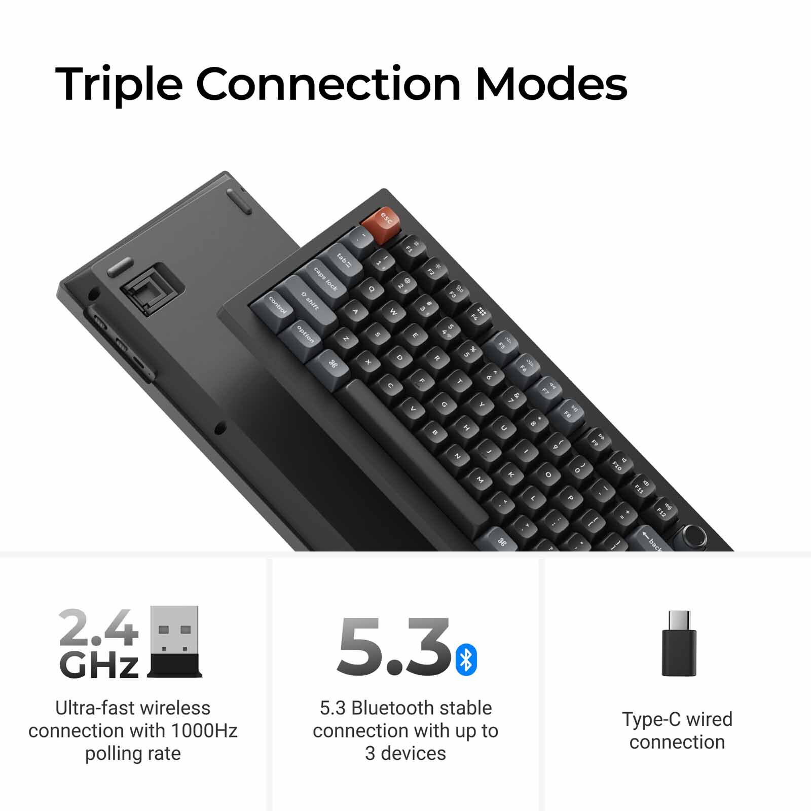 KEYCHRON V3 Ultra 8k 80% 87 Key Black Knob Rgb Hot-swap Silk Pom Red Switch KYCN-V3U-D1-image 3