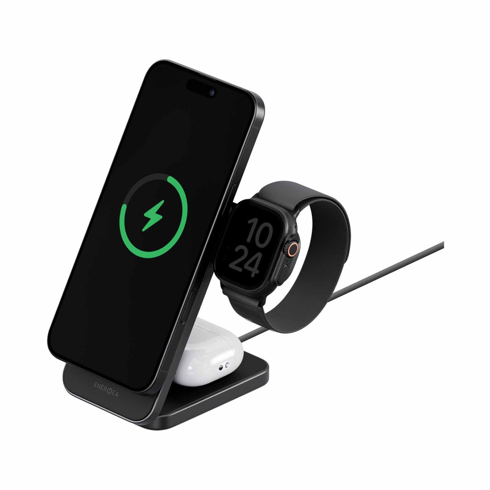 ENERGEA Magtrio Plus, 3in1 Foldable Qi2 Magnetic Fast Wireless Charger - Gunmetal MAG-TRIOPLUS-GUN-image 4