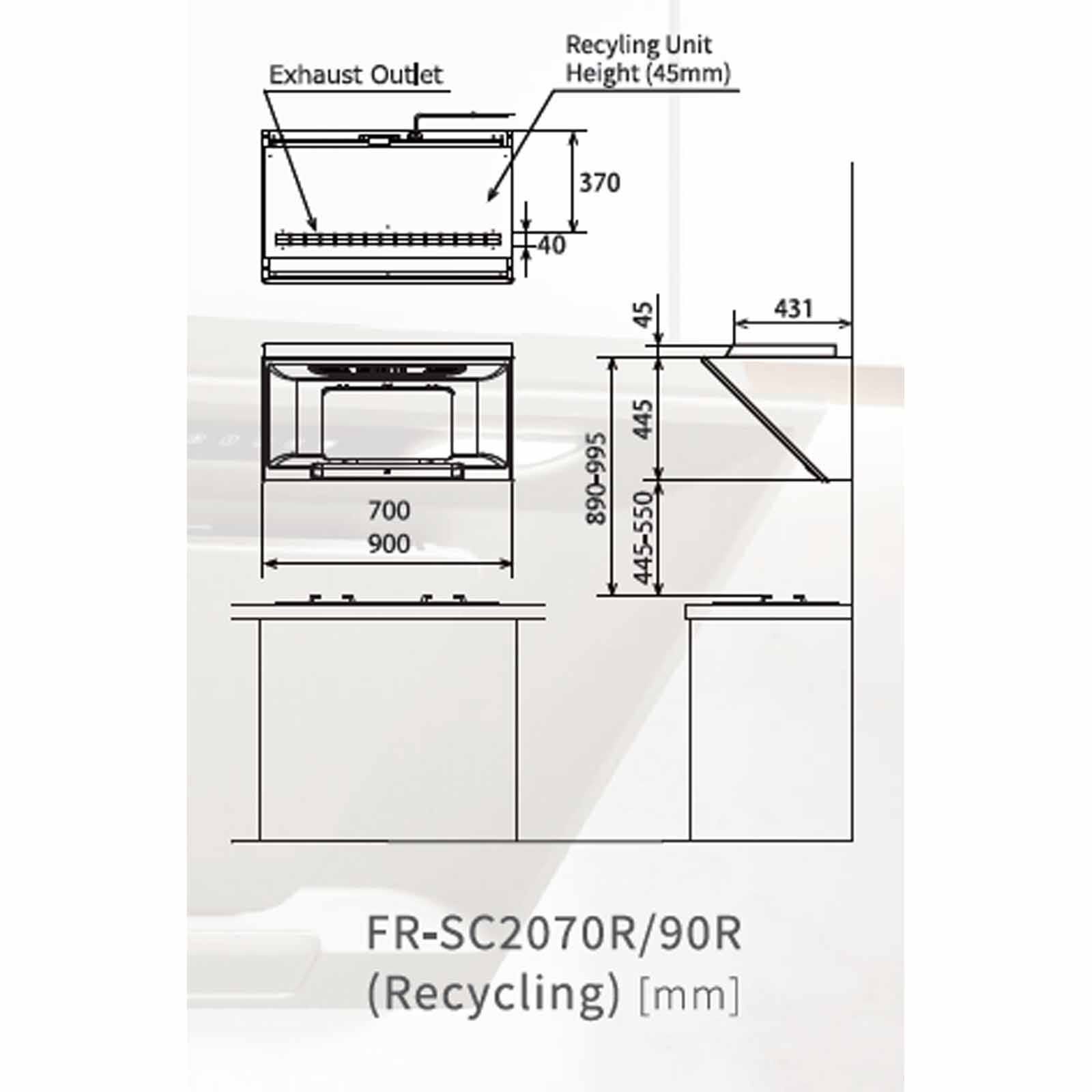 FUJIOH Inclined Hood (r) (70cm) - Texture White (exclude Installation) FR-SC2070 R XW-image 3