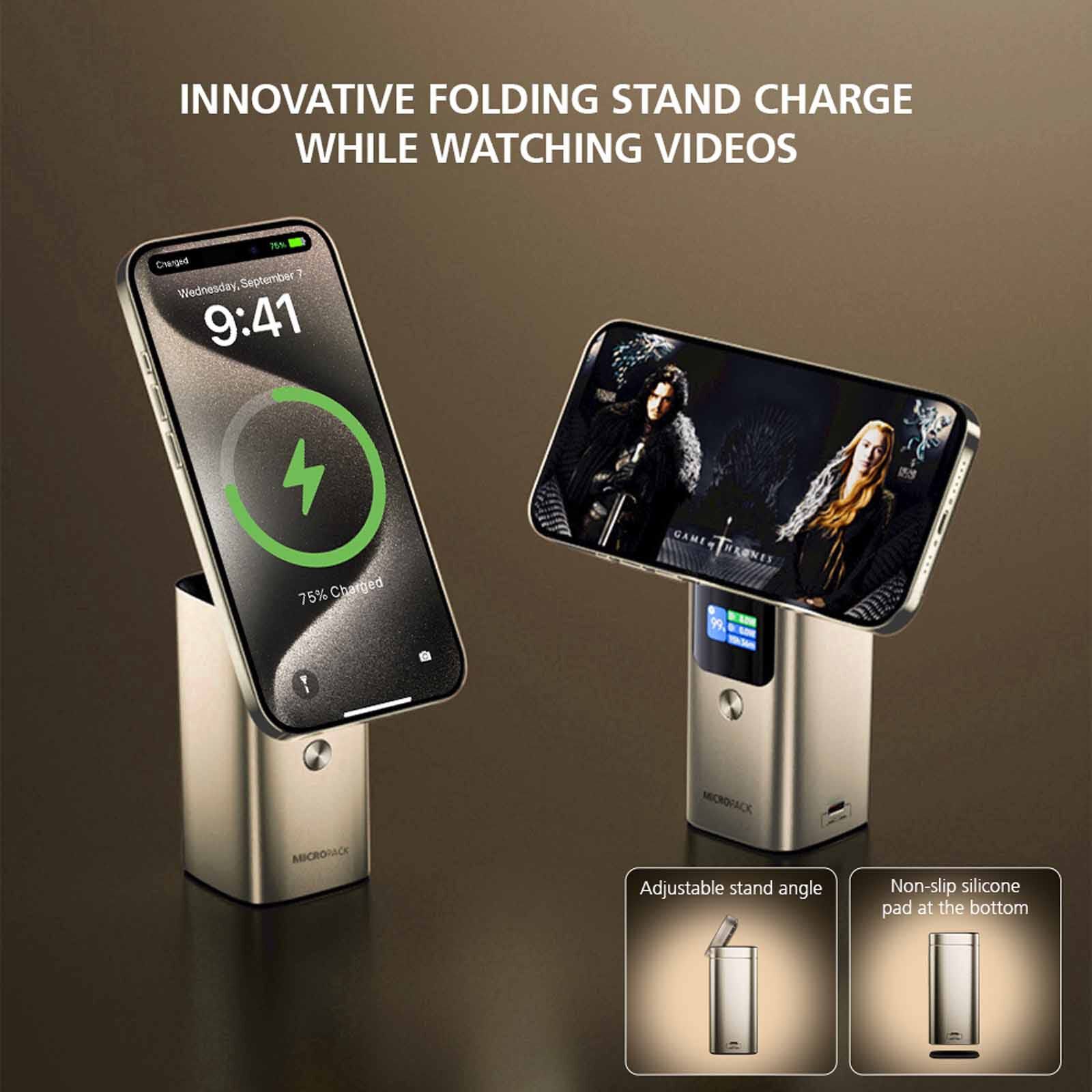 MICROPACK 4 In 1 Pd Fast Charging Magnetic Wireless Powerbank - Titanium Gold WPB-2100-TI-image 2