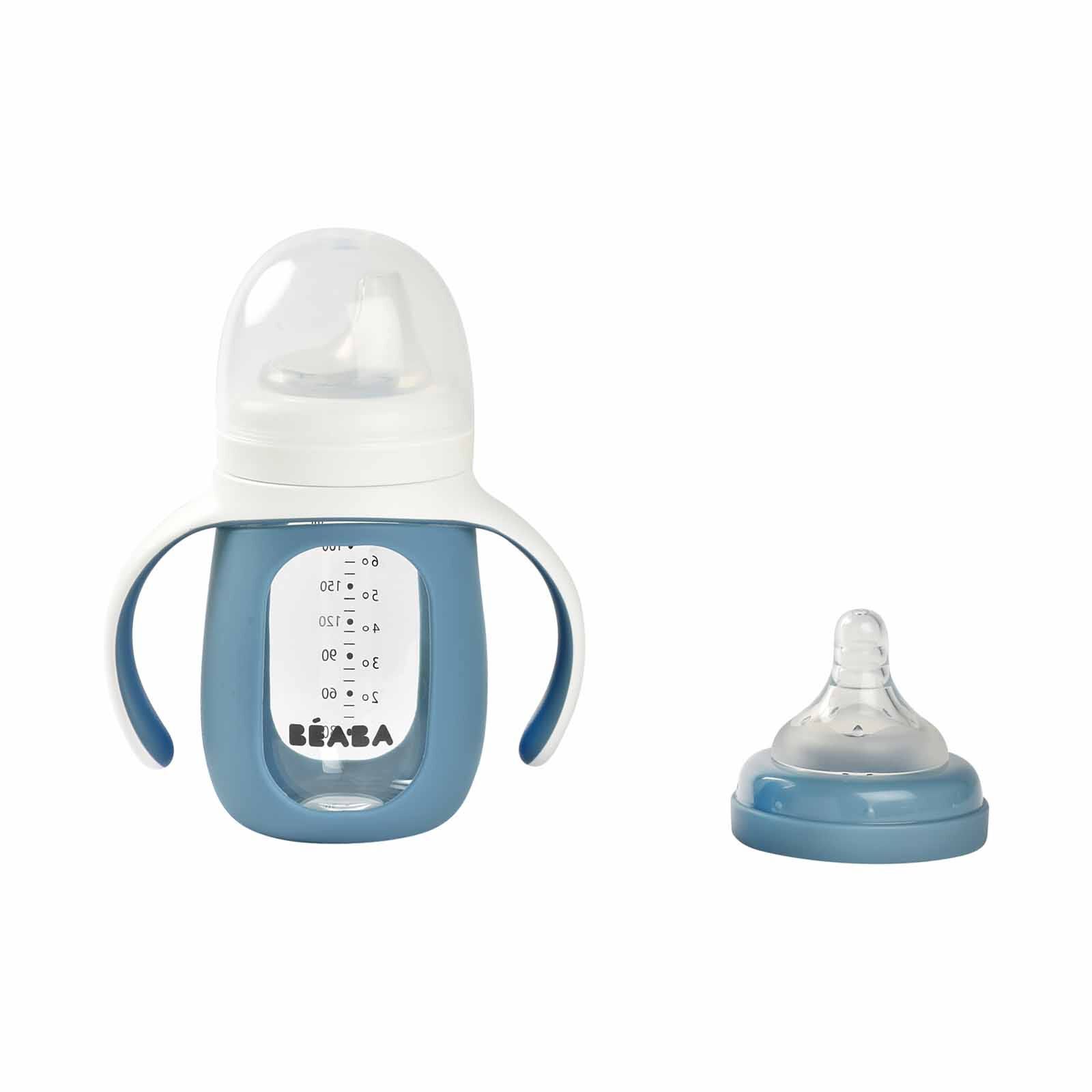 BEABA With Silicone Protective Sleeve 210ml - Blue (online) GLASS BOTTLE-image 2