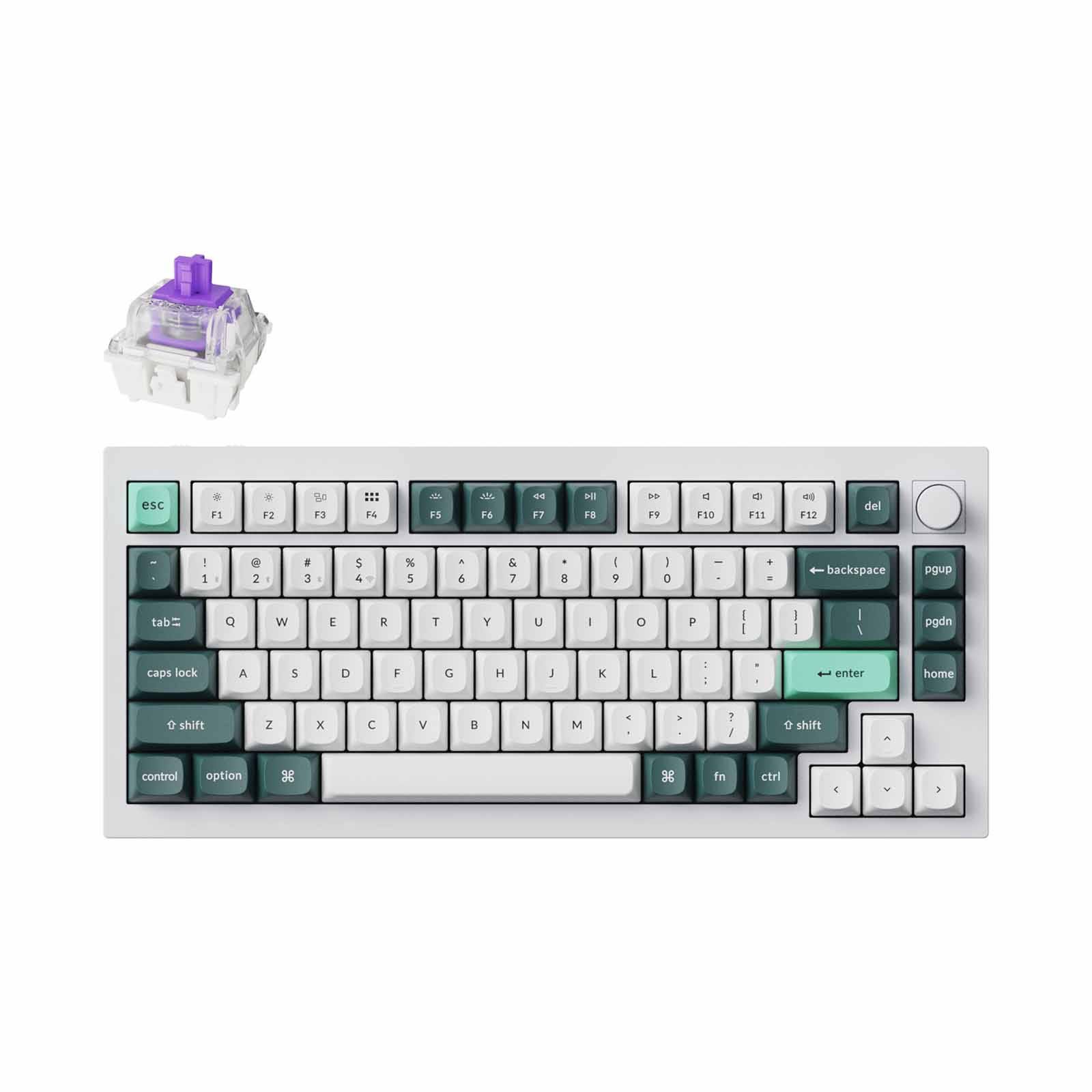 KEYCHRON Keychron Q1 He 75% 82key, Shell White, Knob, Purple Rgb Hot-swap Gateron 2.0 Magnetic Switch KYCN-Q1H-P1-image 1