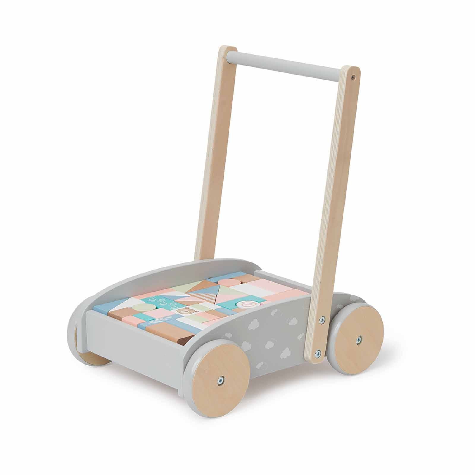 BUBBLE Wooden Baby Push Cart & Walker With 45 Building Blocks BU5026-image 1