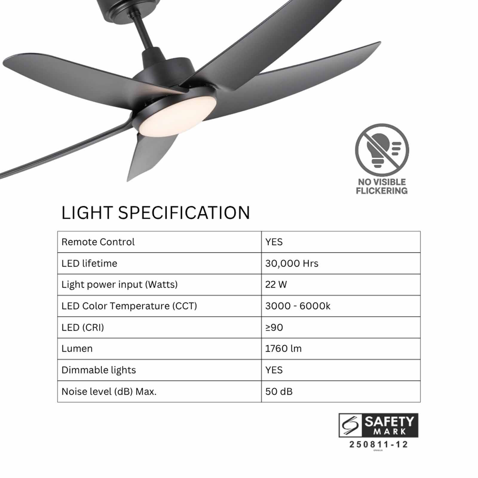 GLOXON 52 In Ceiling Fan With Light- Black CF5103 LR BLACK-image 2