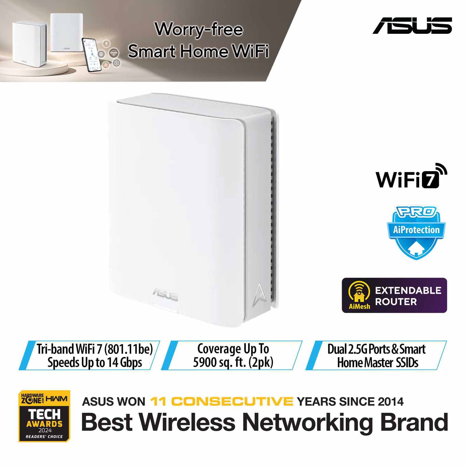 ASUS Zenwifi Be14000 Wifi 7 Mesh System (1 Pack) BT8 (W-1-PK)-image 1