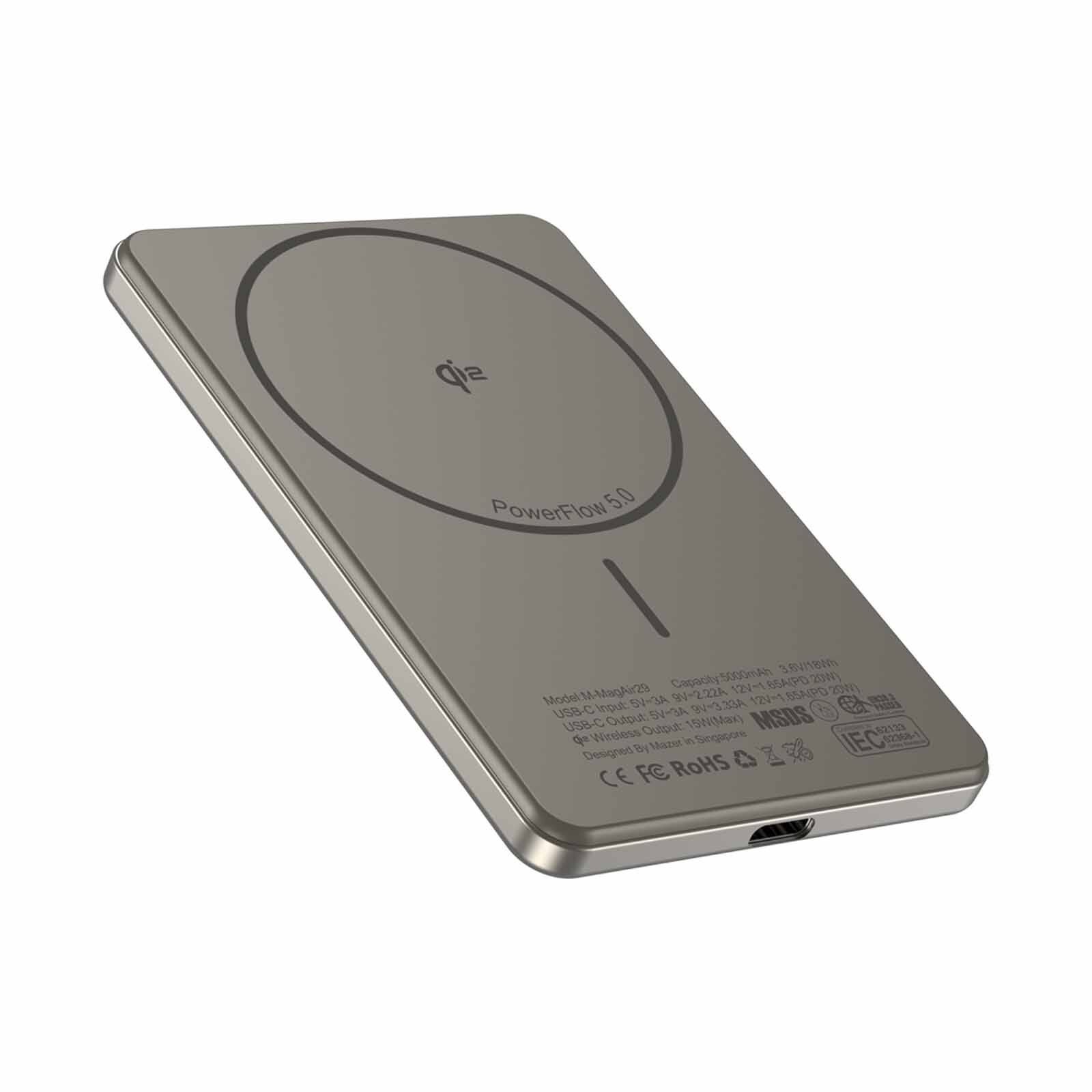 MAZER Qi2 Certified 15w 5000mah Pd20w Ultra Thin Power Bank - Natural Titanium M-MAGAIR29-NT-image 4