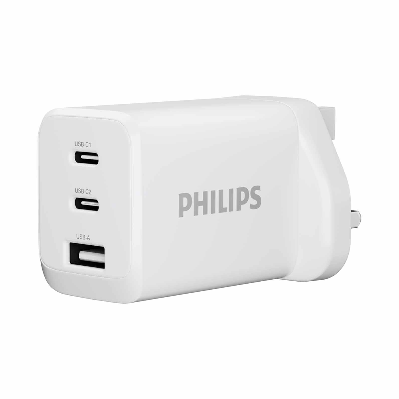 PHILIPS 65w Wall Charger 3 Usb (2c +1a) Max Pd65w Gan Output Uk Plug - White DLP6331CW/05-image 1