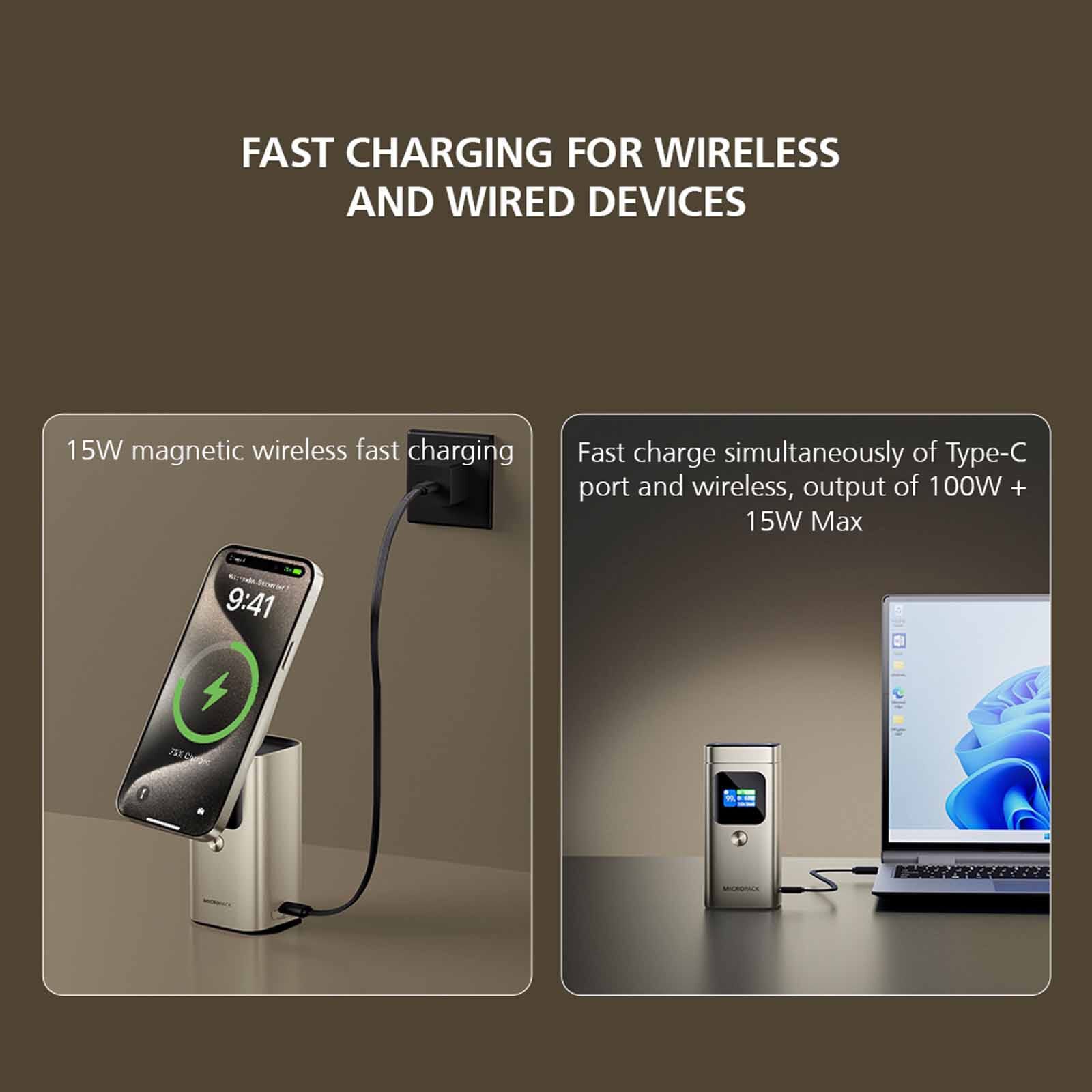 MICROPACK 4 In 1 Pd Fast Charging Magnetic Wireless Powerbank - Titanium Gold WPB-2100-TI-image 3