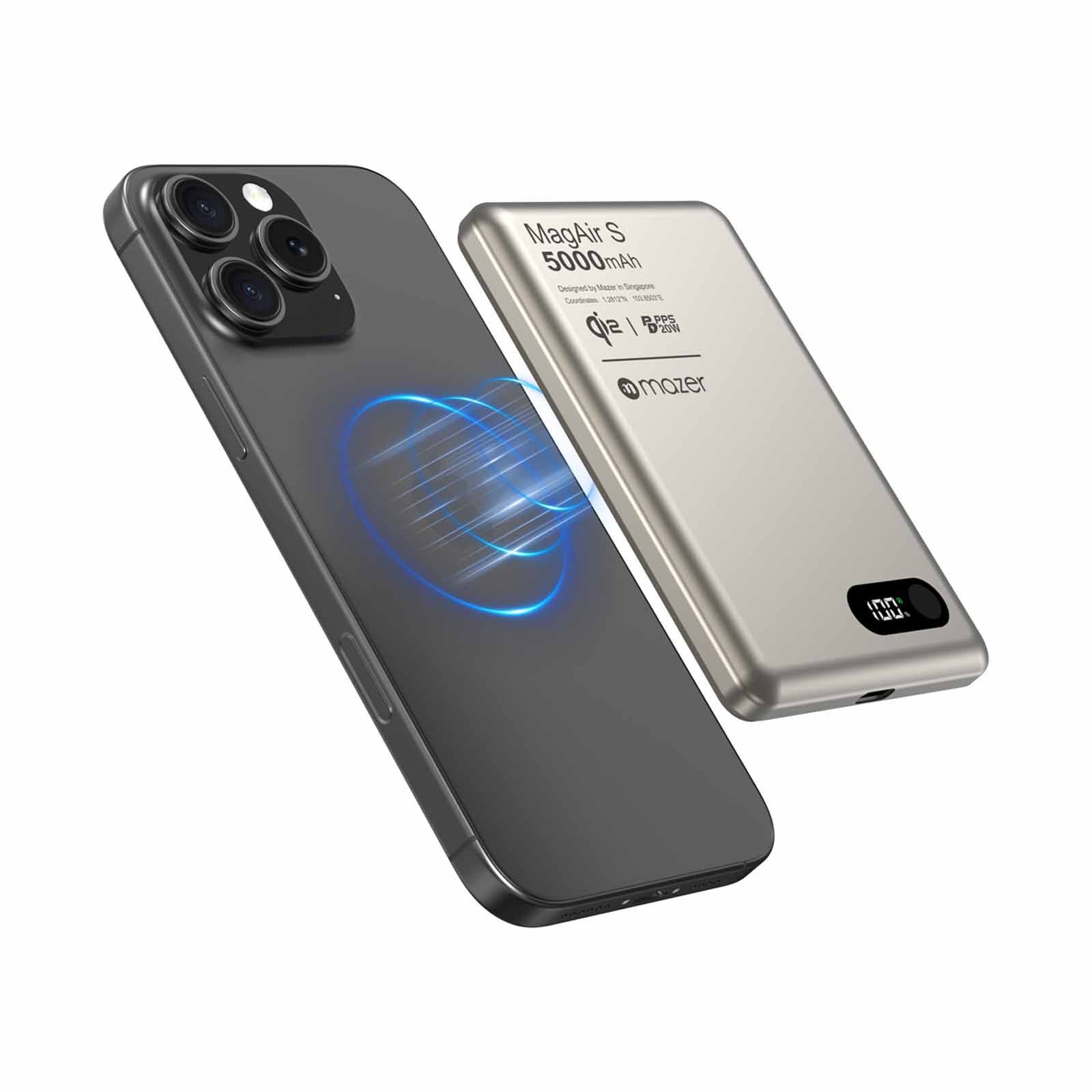 MAZER Qi2 Certified 15w 5000mah Pd20w Ultra Thin Power Bank - Natural Titanium M-MAGAIR29-NT-image 5