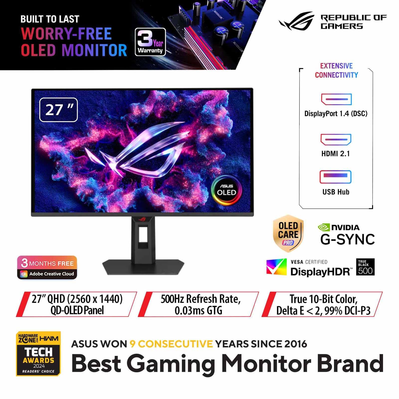 ASUS 26.5in Rog Strix Oled Qhd 500hz Gaming Monitor XG27AQDPG-image 1