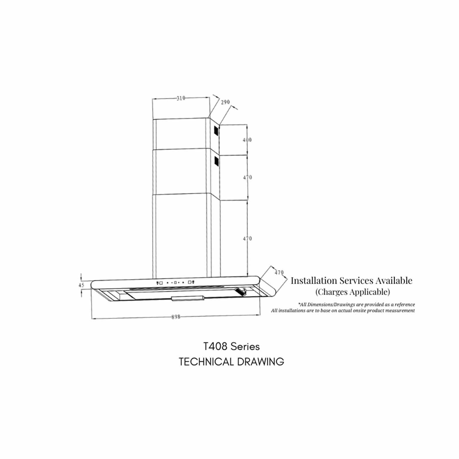 TURBO 90cm Chimney Hood + Dc Motor With Motion Sensor Control (excl. Install) T408-BK-image 3