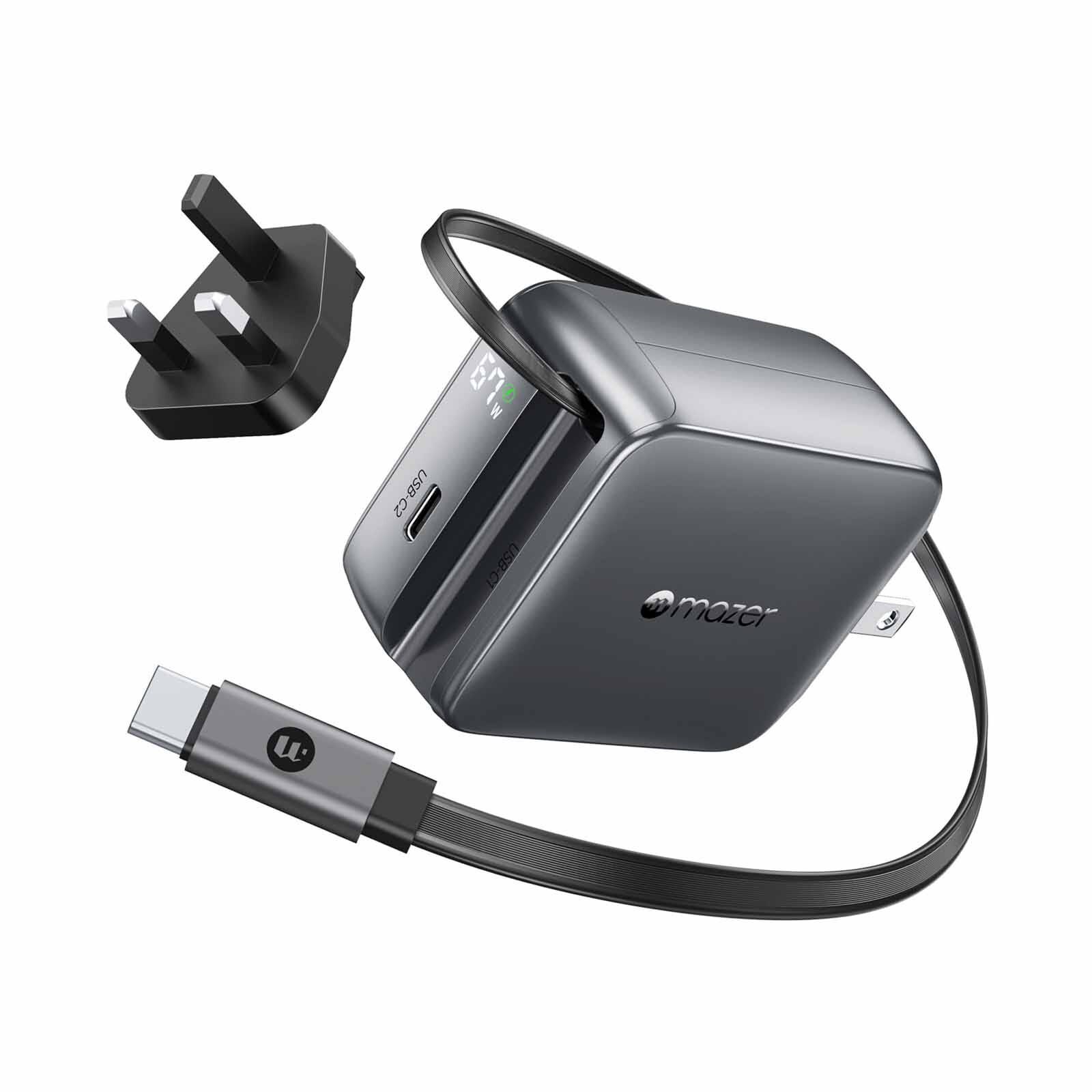 MAZER Prestigegan Pd67w Retracble-c 70cm+1c W Us+uk Travel Charger-blackgrey M-G67W-R6-BG-image 1