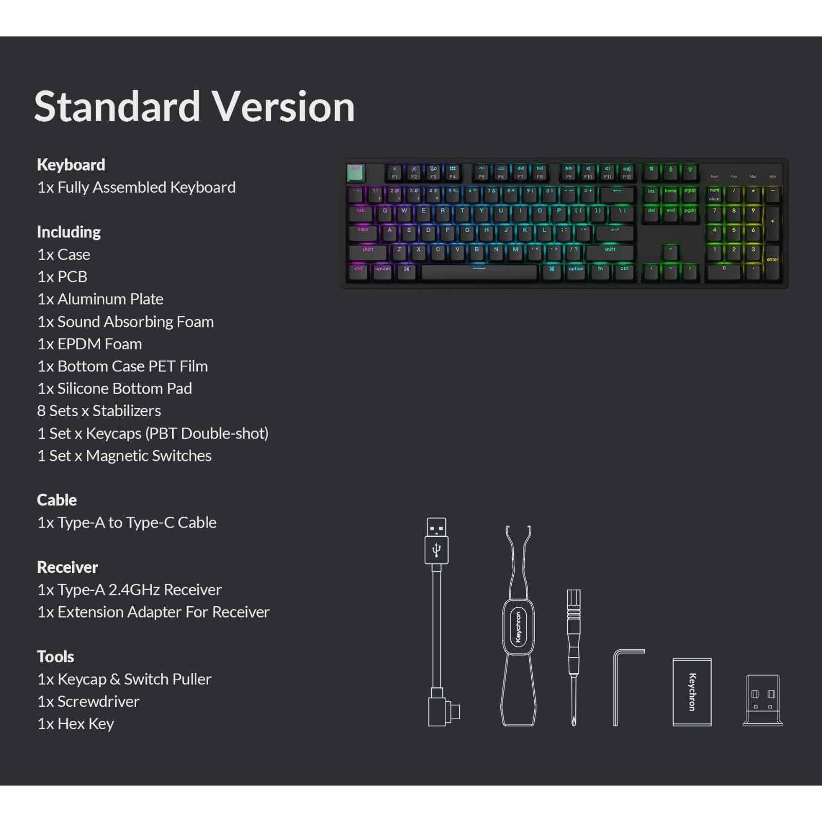 KEYCHRON K10 He Full Size 104 Key, Black Full Assembled, Rgb, Hot-swap, Hall Effect Keyboard - Standard Ed. KYCN-K10H-J1-image 3
