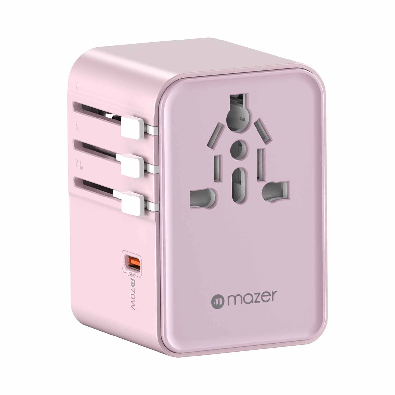 MAZER Infinitetravel Gan Pd70w 3c+2a 100-240v/8a Spare Fuse World Travel Charger-pink M-IFTRAVEL170PD-PK