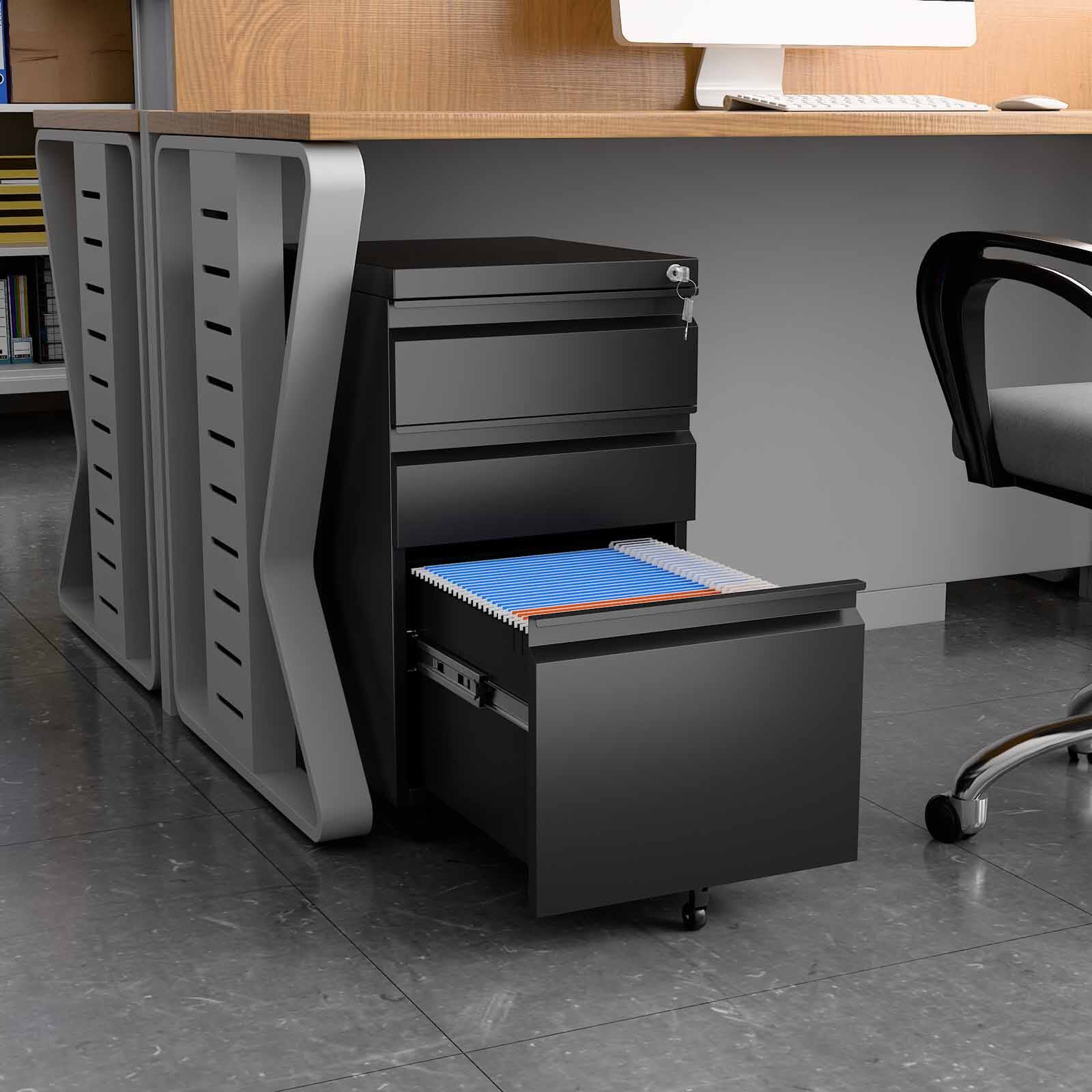 STEELCRAFT Filex 3 Drawer Mobile Pedestal Cabinet Black 37 X 44 X 60 H Cm FILEX-image 6
