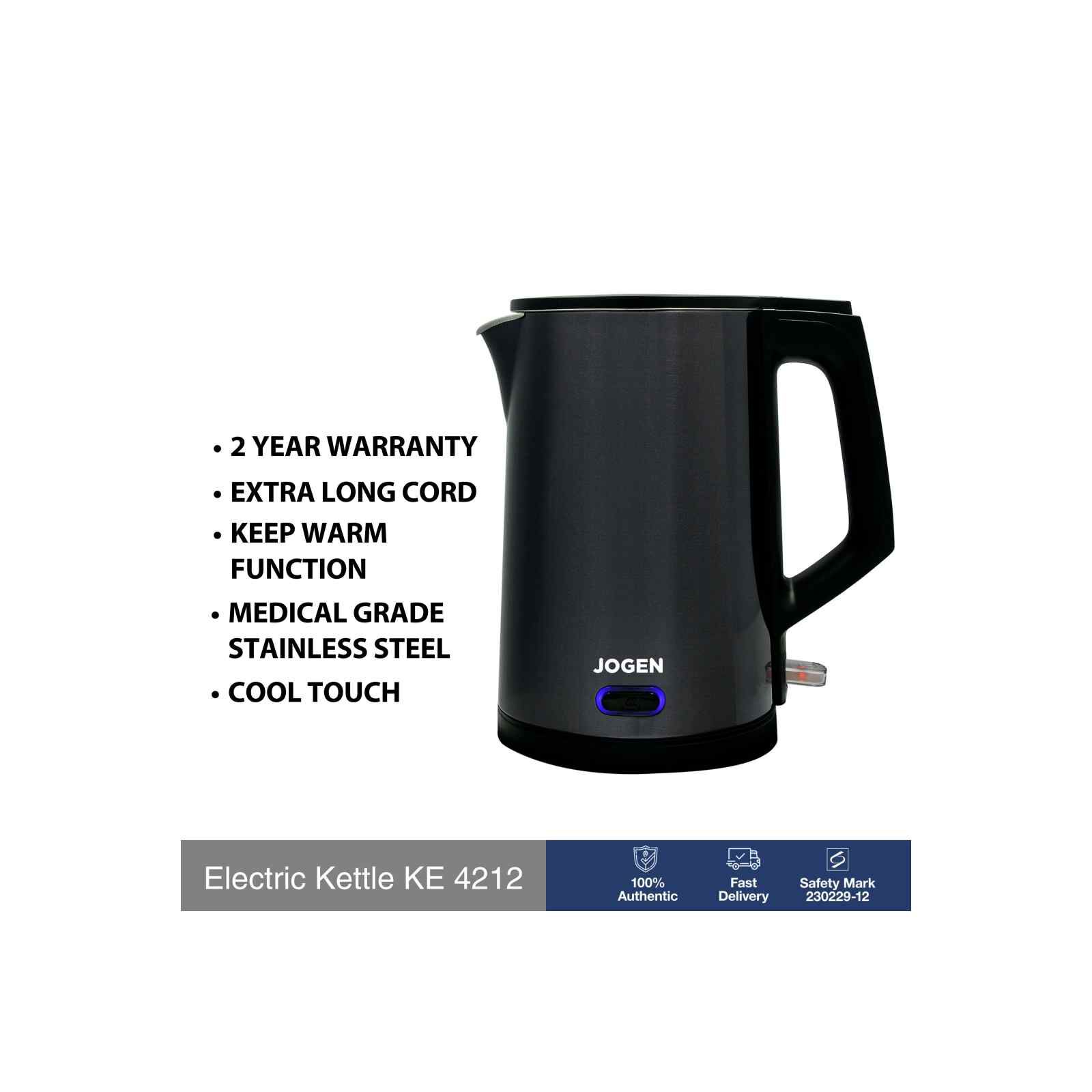 JOGEN Stainless Steel Kettle (1.7l) - Blue KE 4212-image 2