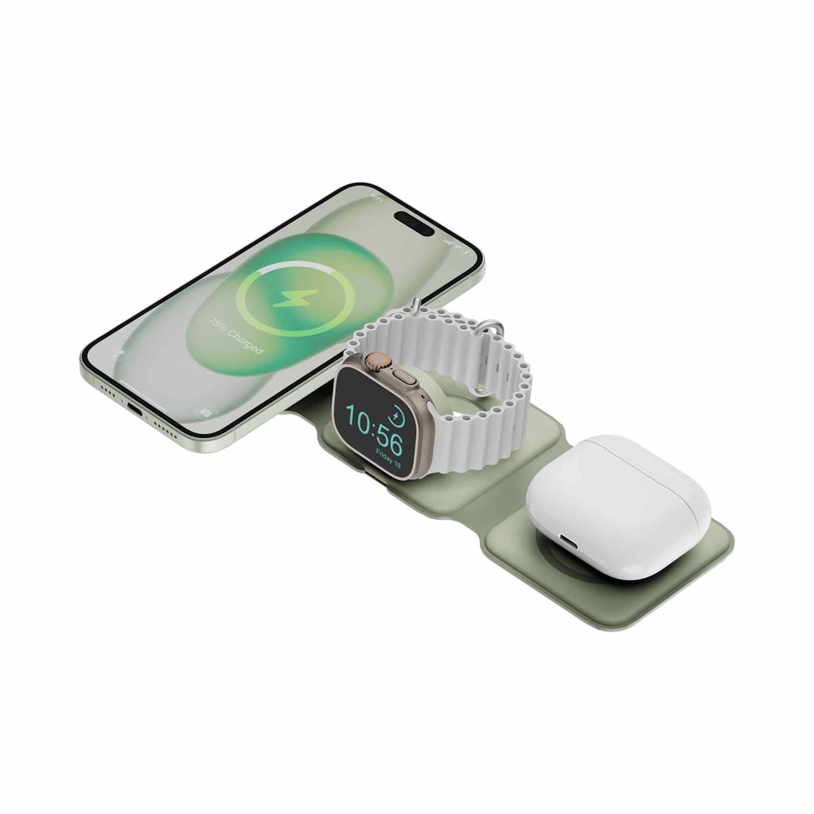 BAZIC Gomag Trio Plus, 3in1 Elevated Foldable Magnetic Wireless Charger 15w Iphone/watch/airpods - Sage GM-TRIOPLUS-SAG-image 5