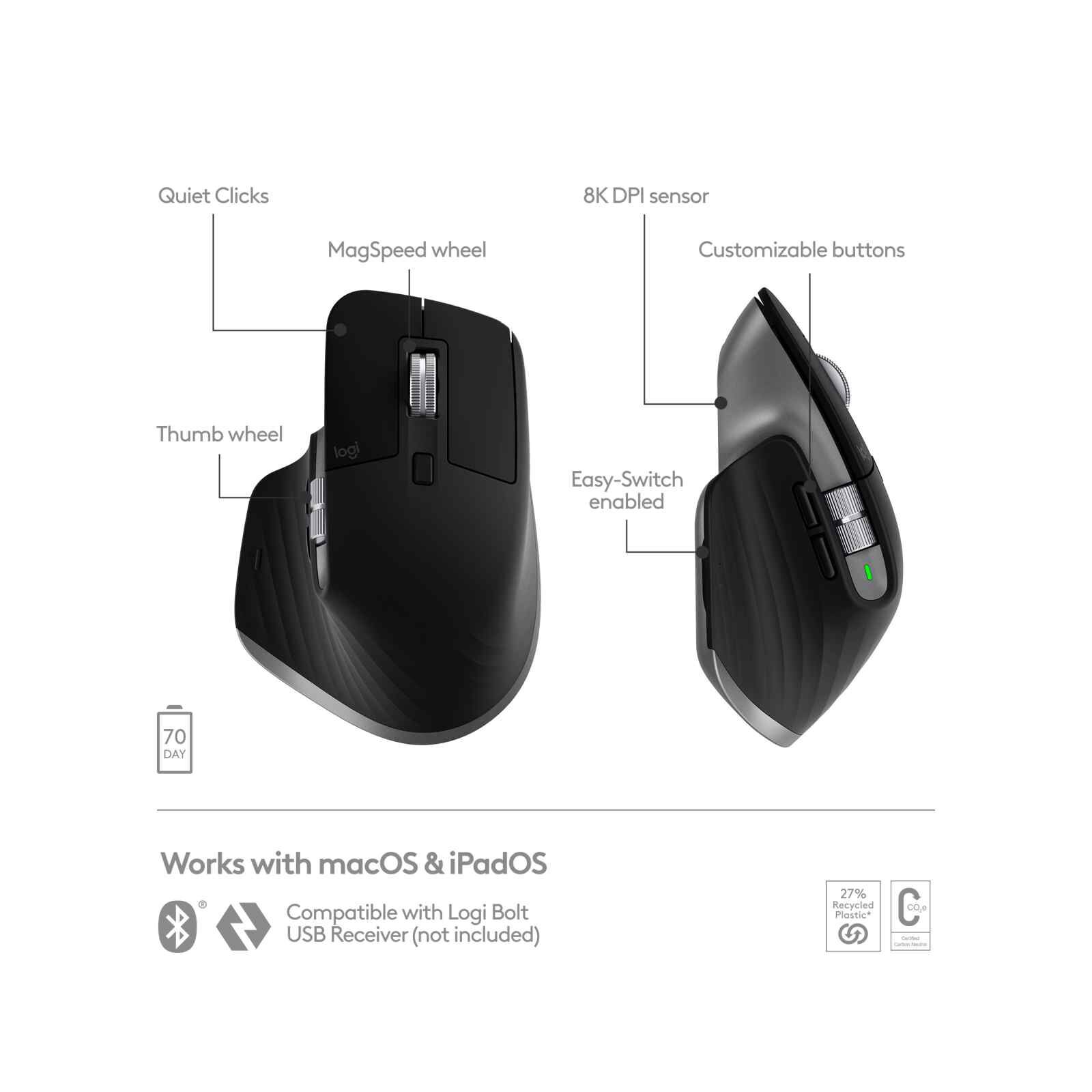 LOGITECH Mx Master 3s For Mac Mouse Space Grey 910-006573-image 2