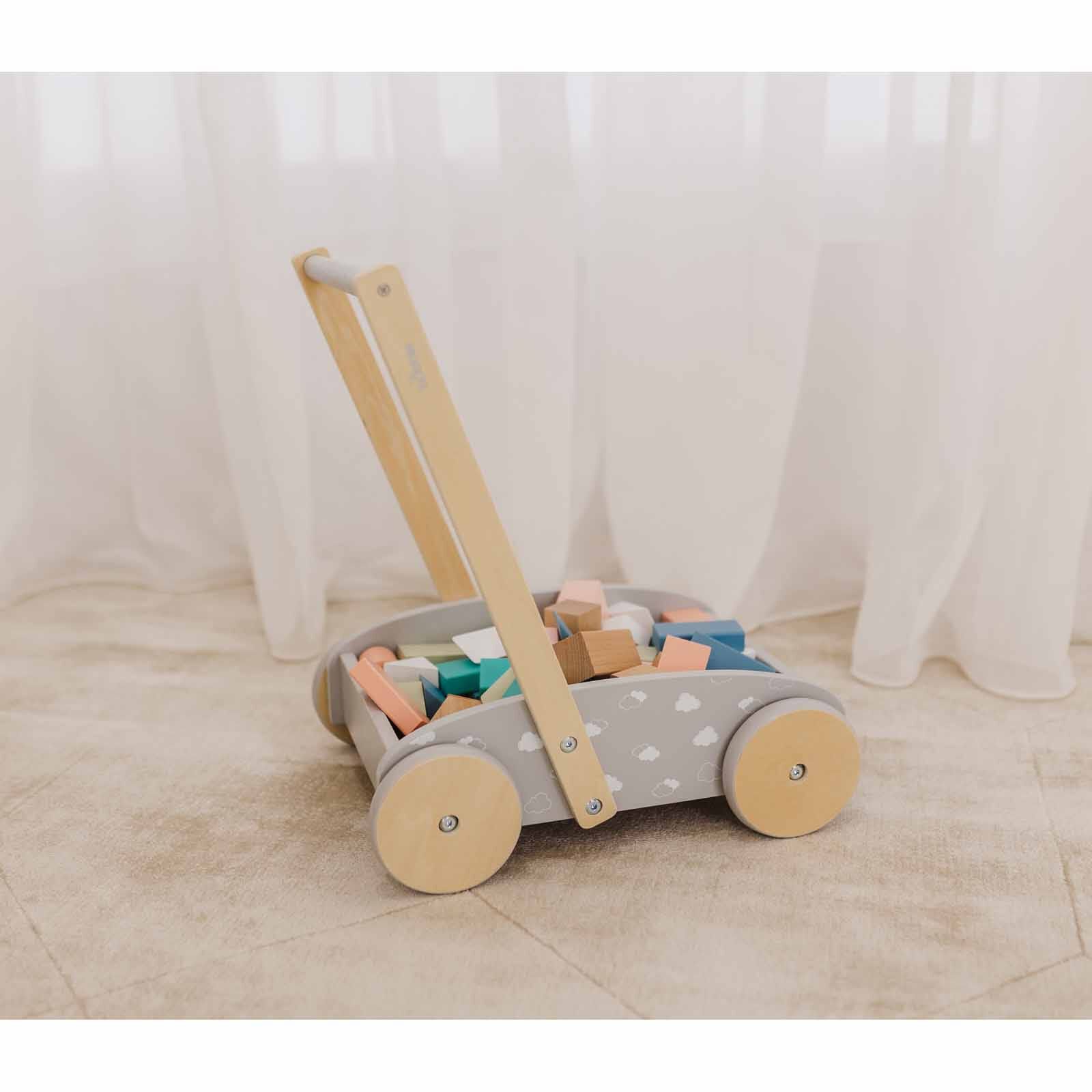 BUBBLE Wooden Baby Push Cart & Walker With 45 Building Blocks BU5026-image 5