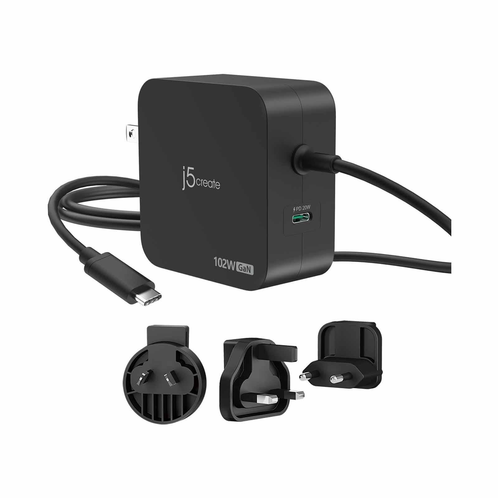 J5CREATE 102w Gan Pd Usb-c 2-port Charger With Changeable Ac Plugs JUP25102V