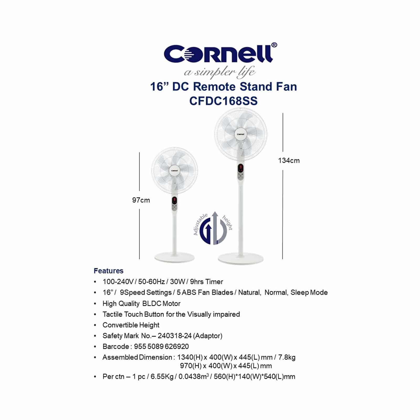CORNELL 16 In Dc Stand Fan With Remote Control CFDC168SS-image 5