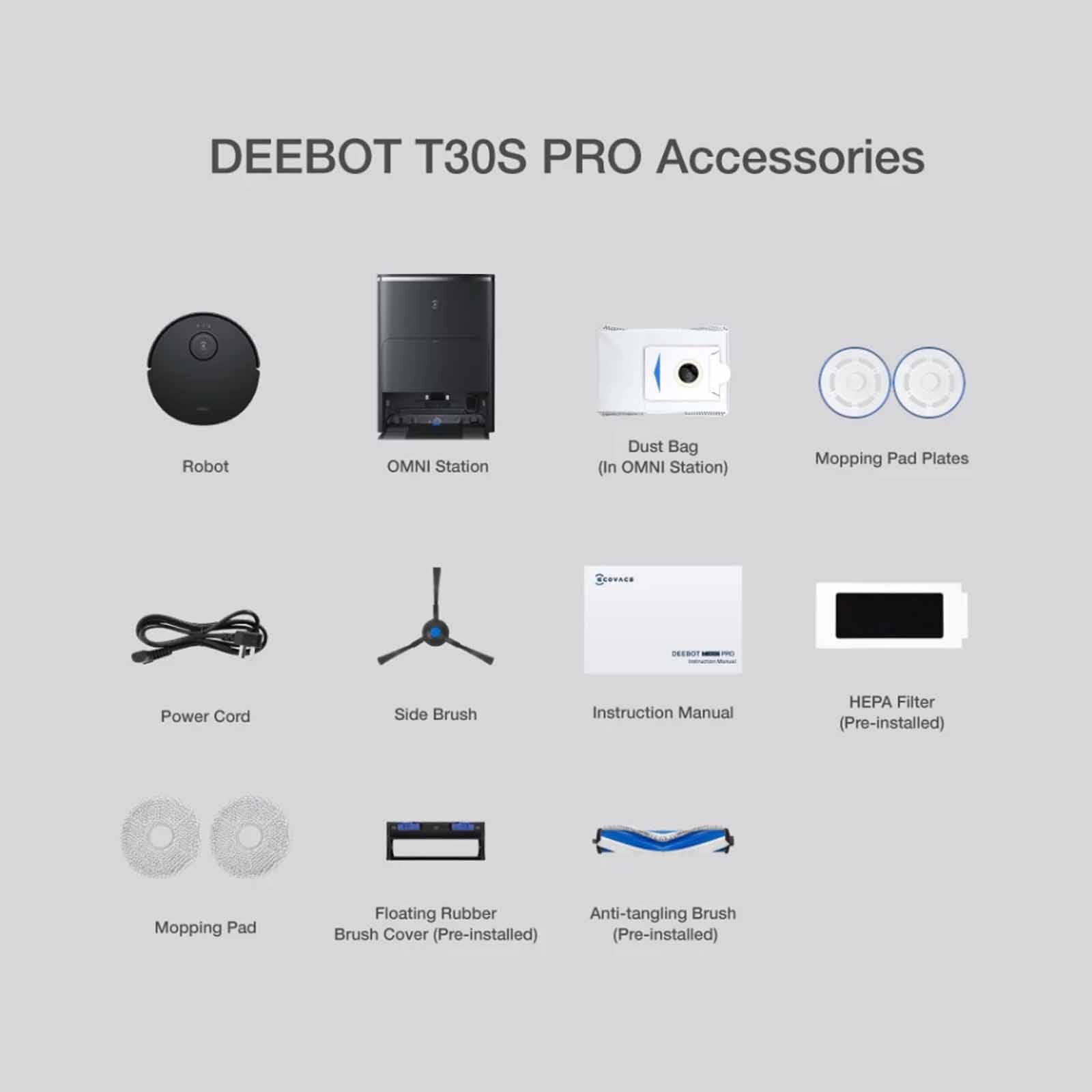 ECOVACS Deebot T30s Pro Omni Robotic Vacuum Cleaner - Black DSX39 - BLACK-image 9