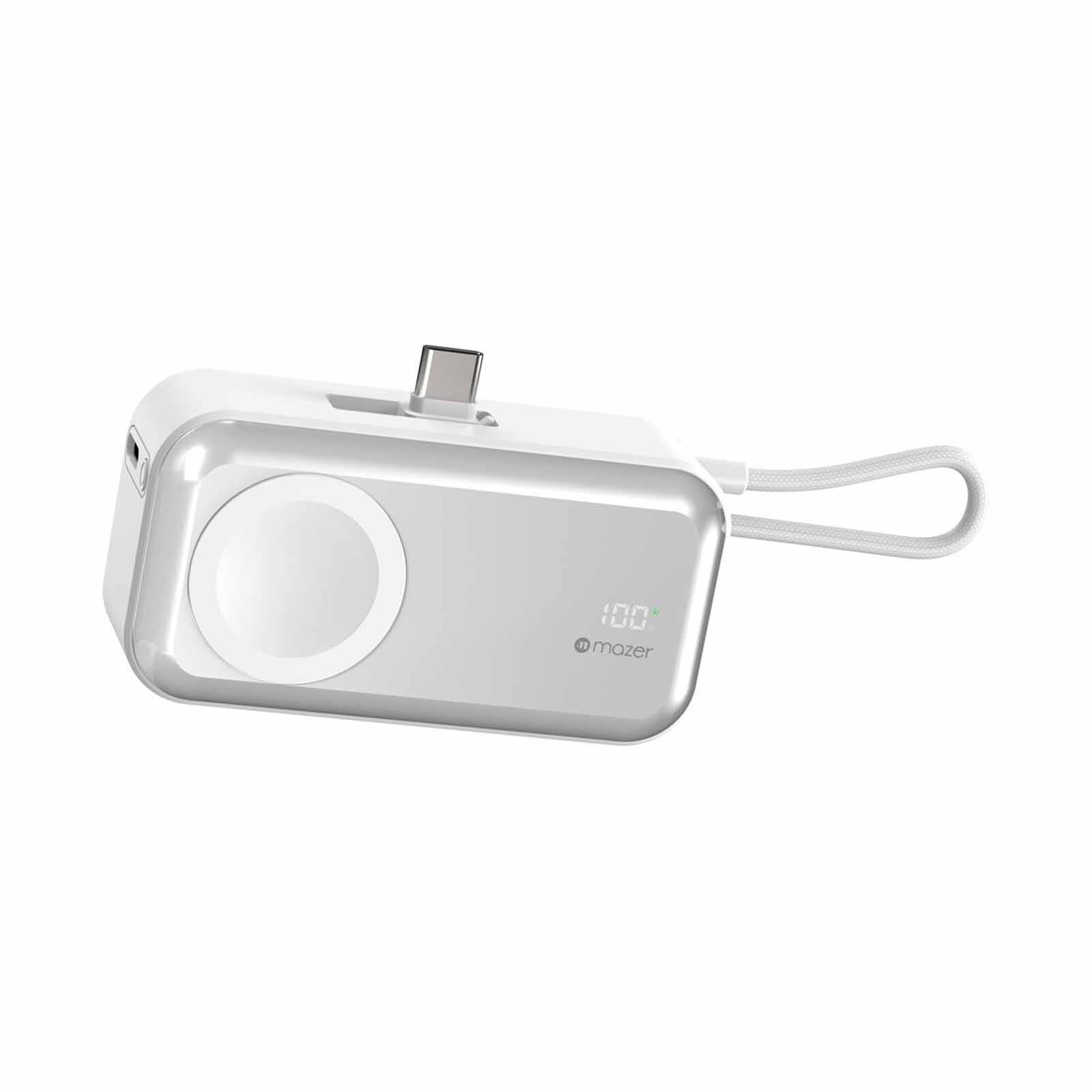 MAZER Pocketmini 5000mah/built-in Cable+apple Watch Charging+stand/pd20w Power Bank - White M-POCKET5.0W-WH