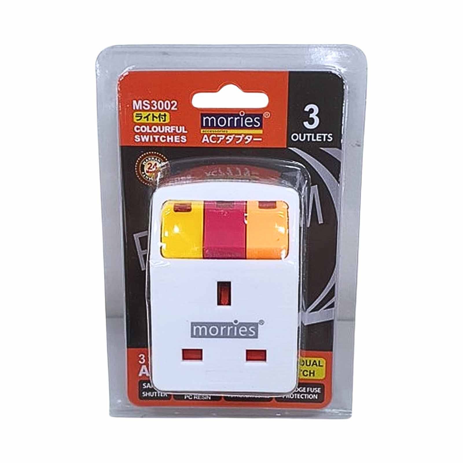 MORRIES 3 Way Adaptor With Switch And Surge Protection MS-3002 (COLOUR SWITCH)-image 3
