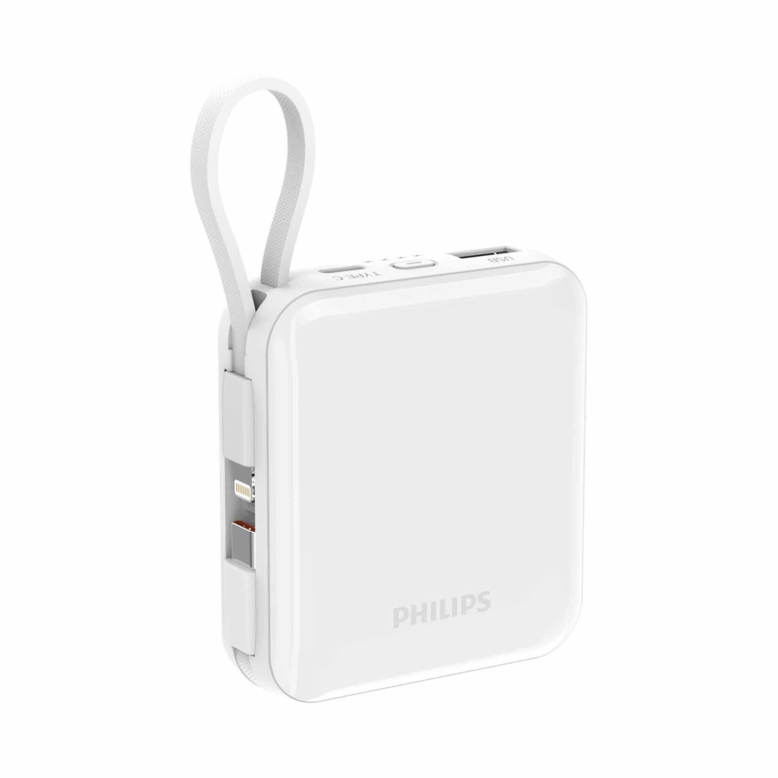 PHILIPS 10000mah Super Mini Series (pd 22.5w, Input 1c+1m, Ouput 1a+1c, With Cable C+lighting) - White DLP5713CW/00-image 1