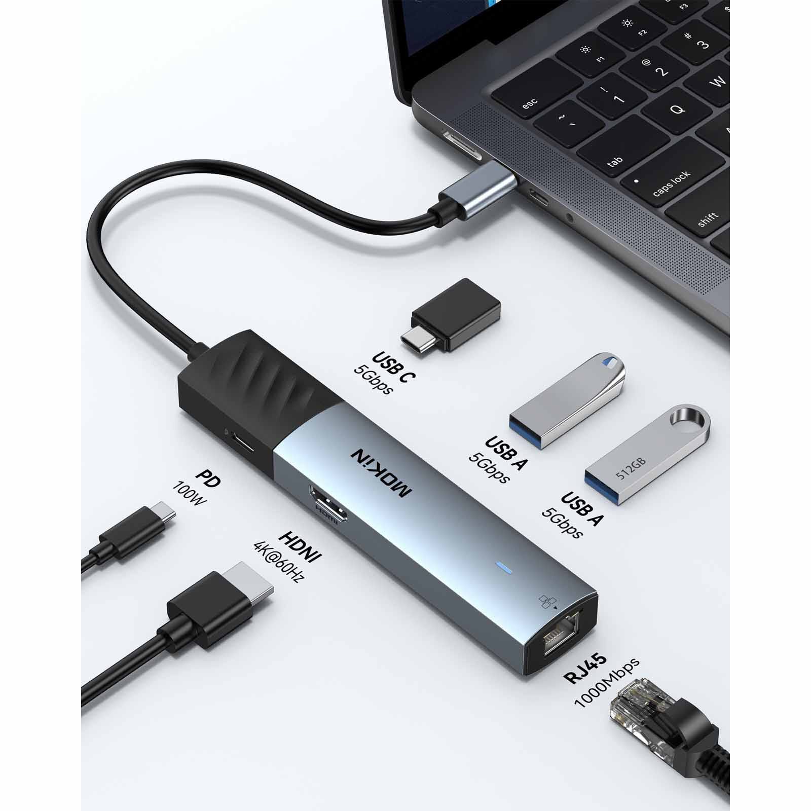 MOKIN 5 In 1 1xhdmi4k+1*usb-c 3.0+2*usb-a 2.0+1*gigabit Ethernet Rj45+usb-c Pd Charging Hub MK-UC6003-image 2