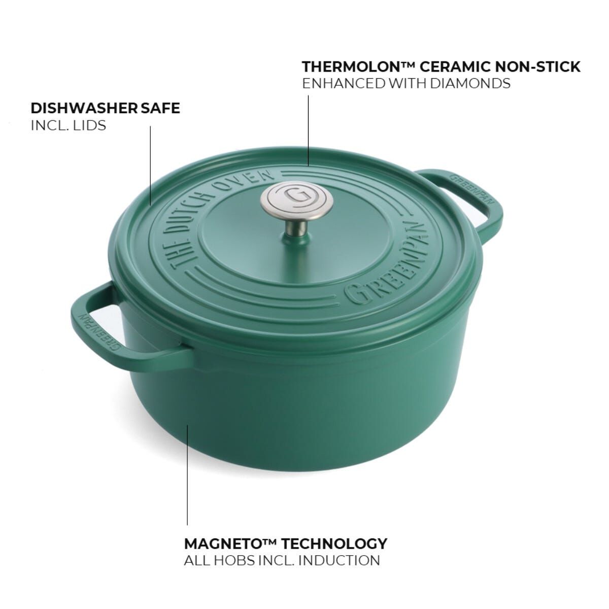 GREENPAN Featherweights 28cm Ceramic Non-stick Casserole Pot With Lid - Artichoke Green GPFW004917-image 2