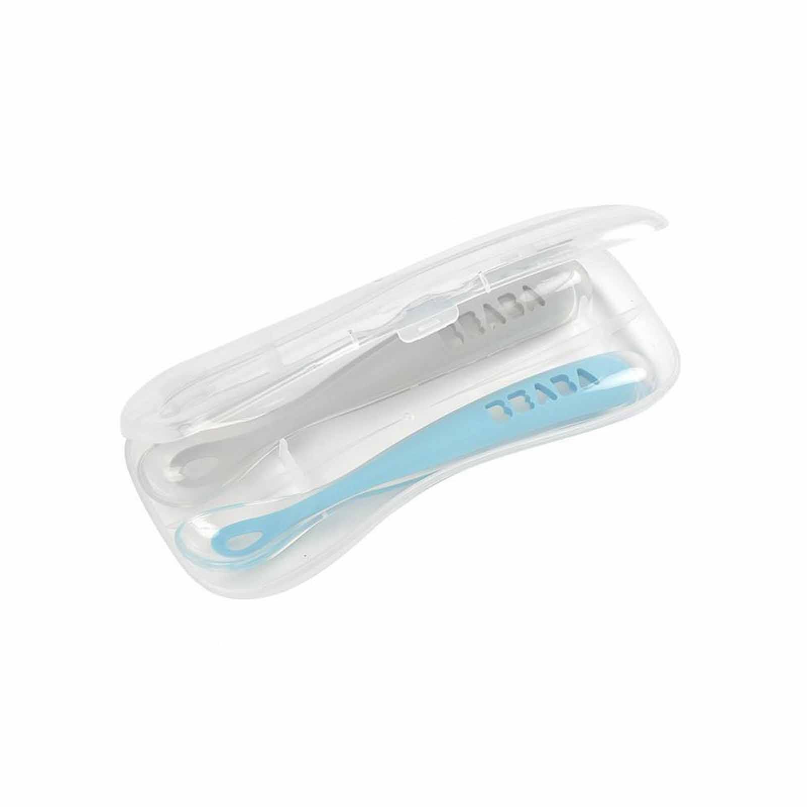 BEABA Silicone Spoon & Case 2 Pack - Light Mist/windy Blue (online) 1ST STAGE-image 2