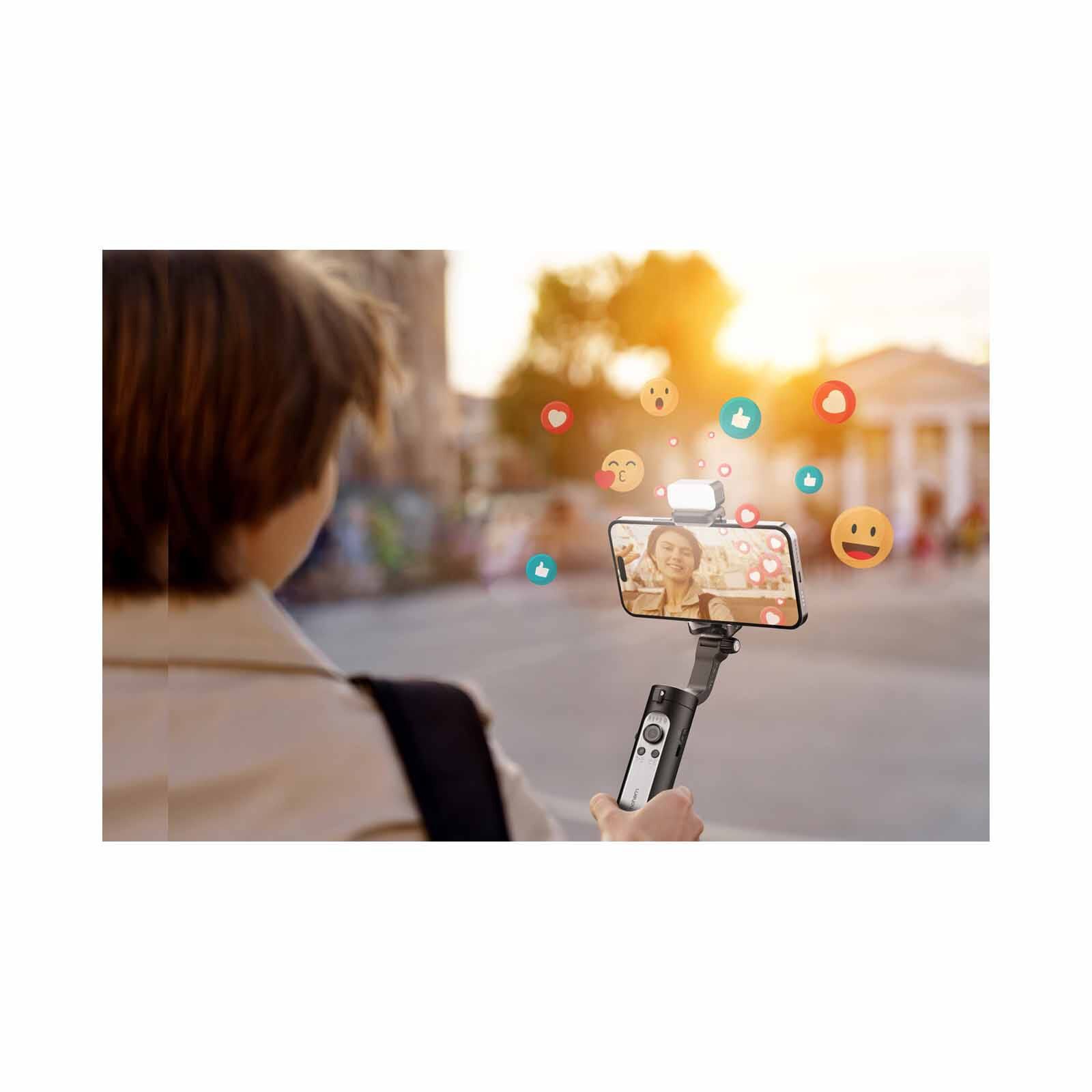 HOHEM Isteady Xe 3-axis Smartphone Gimbal W/ Magnetic Fill Light - Black HT-ISTEADY XE KIT BK-image 5
