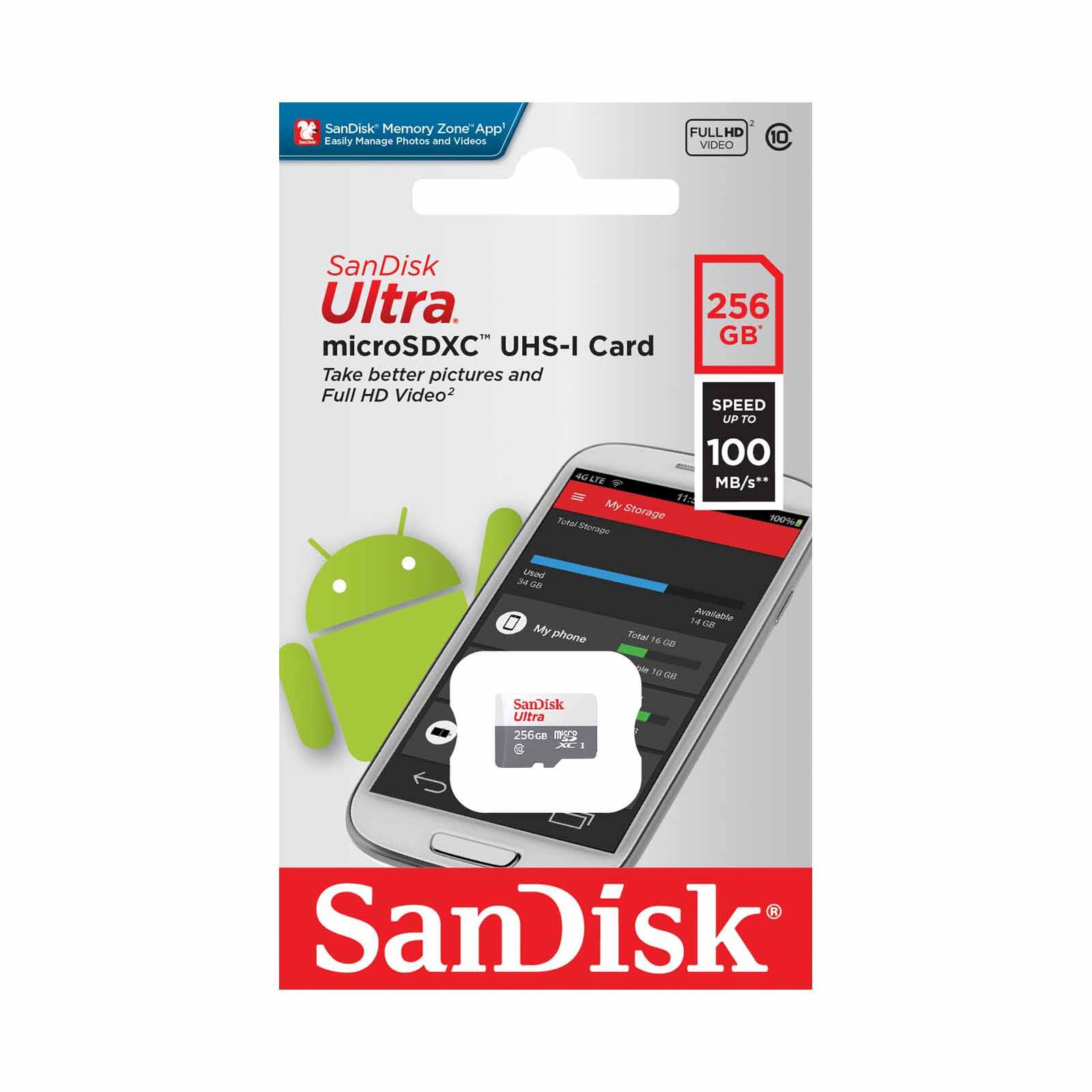SANDISK Ultra Microsdxc 256gb , C10, Uhs-1, 100mb/s R, 3x5 SDSQUNR-256G-GN3MN-image 2