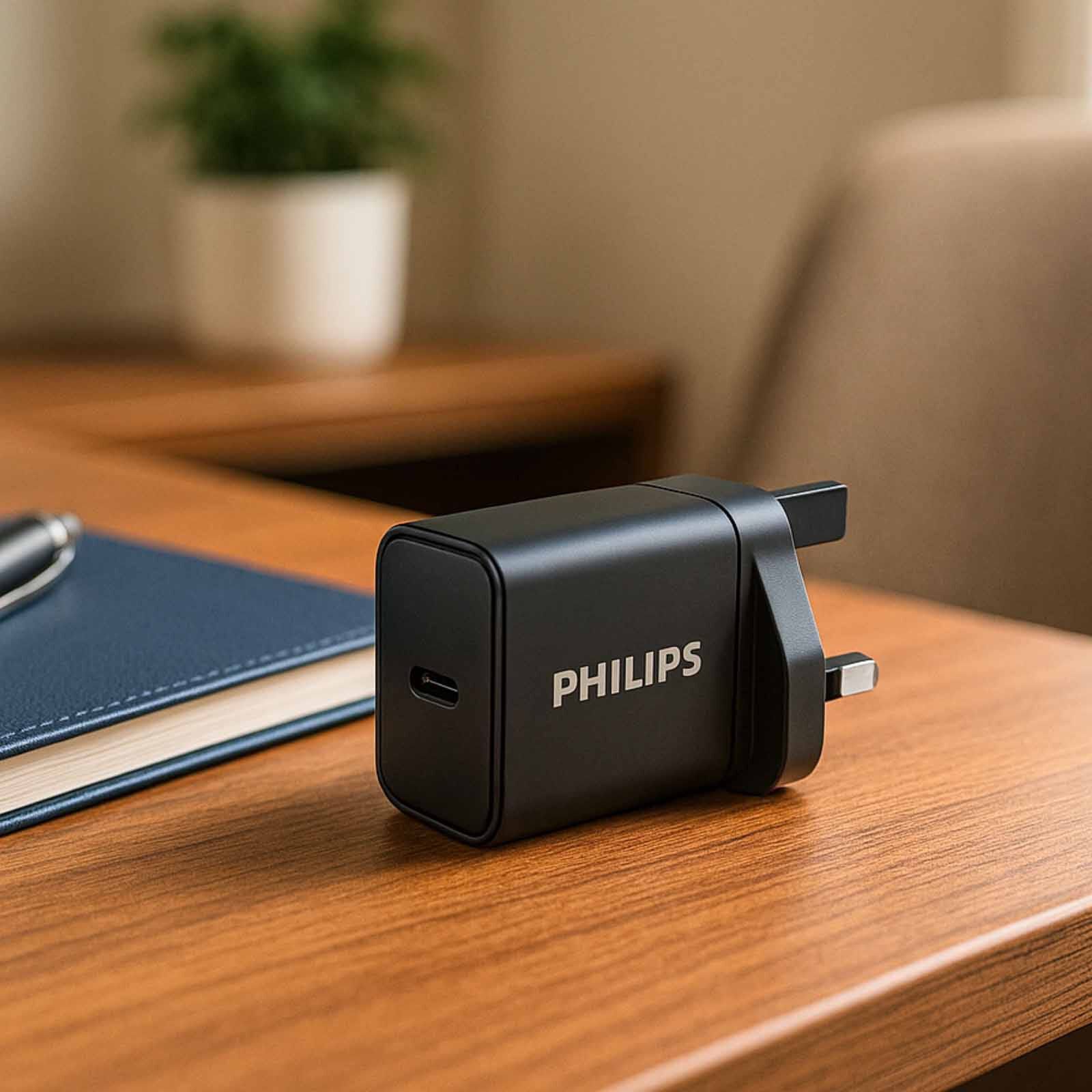 PHILIPS Wall Charger Usb-c Max Pd45w Gan Output Pps Uk Plug Black , Usb C To C 1m Braided Cable (65w) DLP5313NB/05-image 5