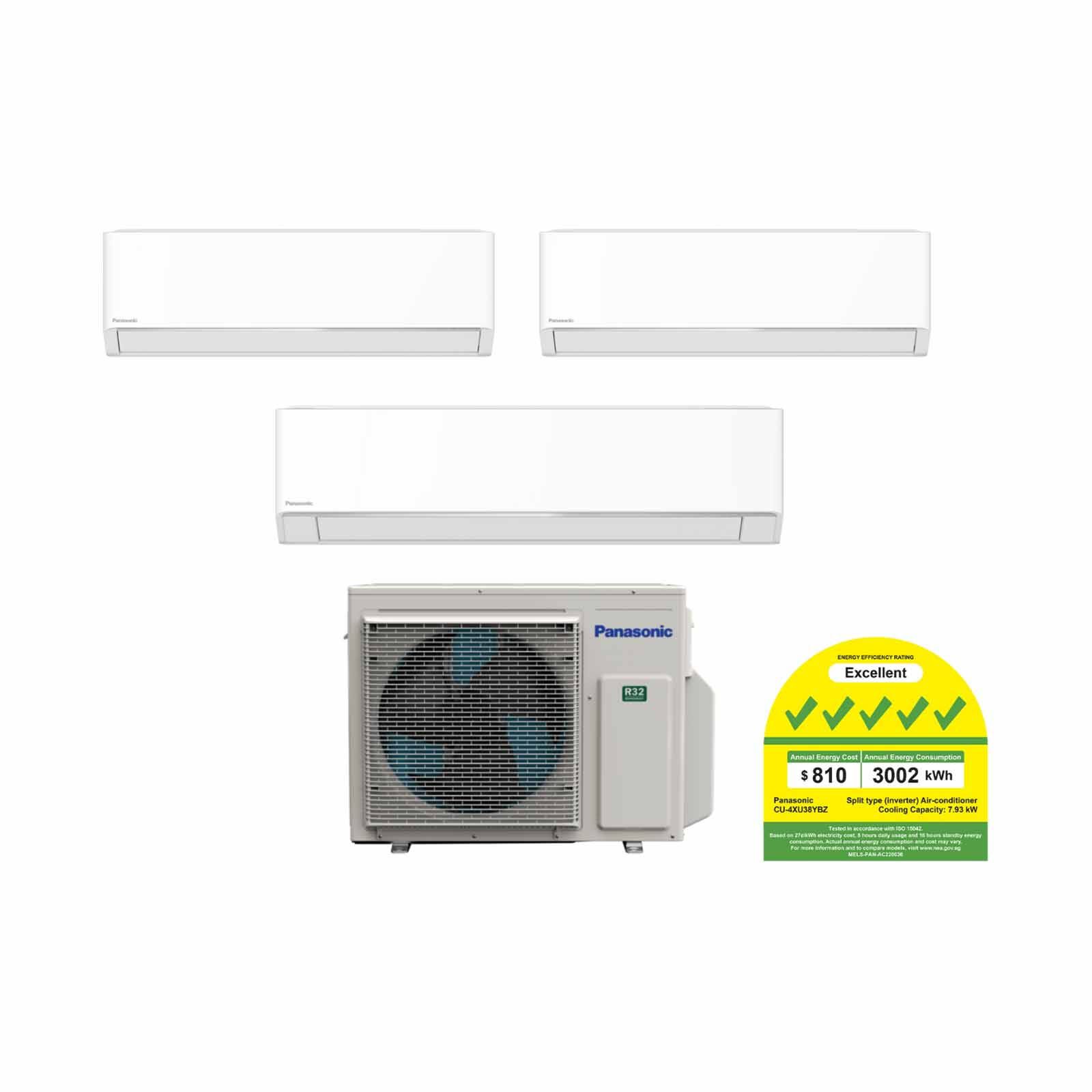 PANASONIC Panasonic Bkz System 3 38k Cu (12000 X2, 28000btu X1) CU-4XU38YBZ +CS-XU12BKZW X 2/CS-MXU28BKZ
