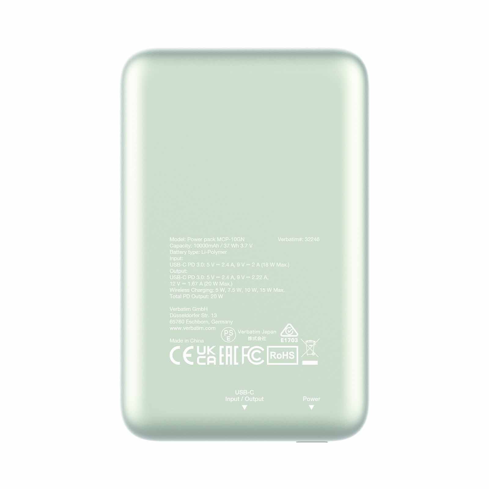 VERBATIM Power Pack Mcp-10bk 10000 Mah Pd 20w Mwc 15w - Green VM32246-image 4
