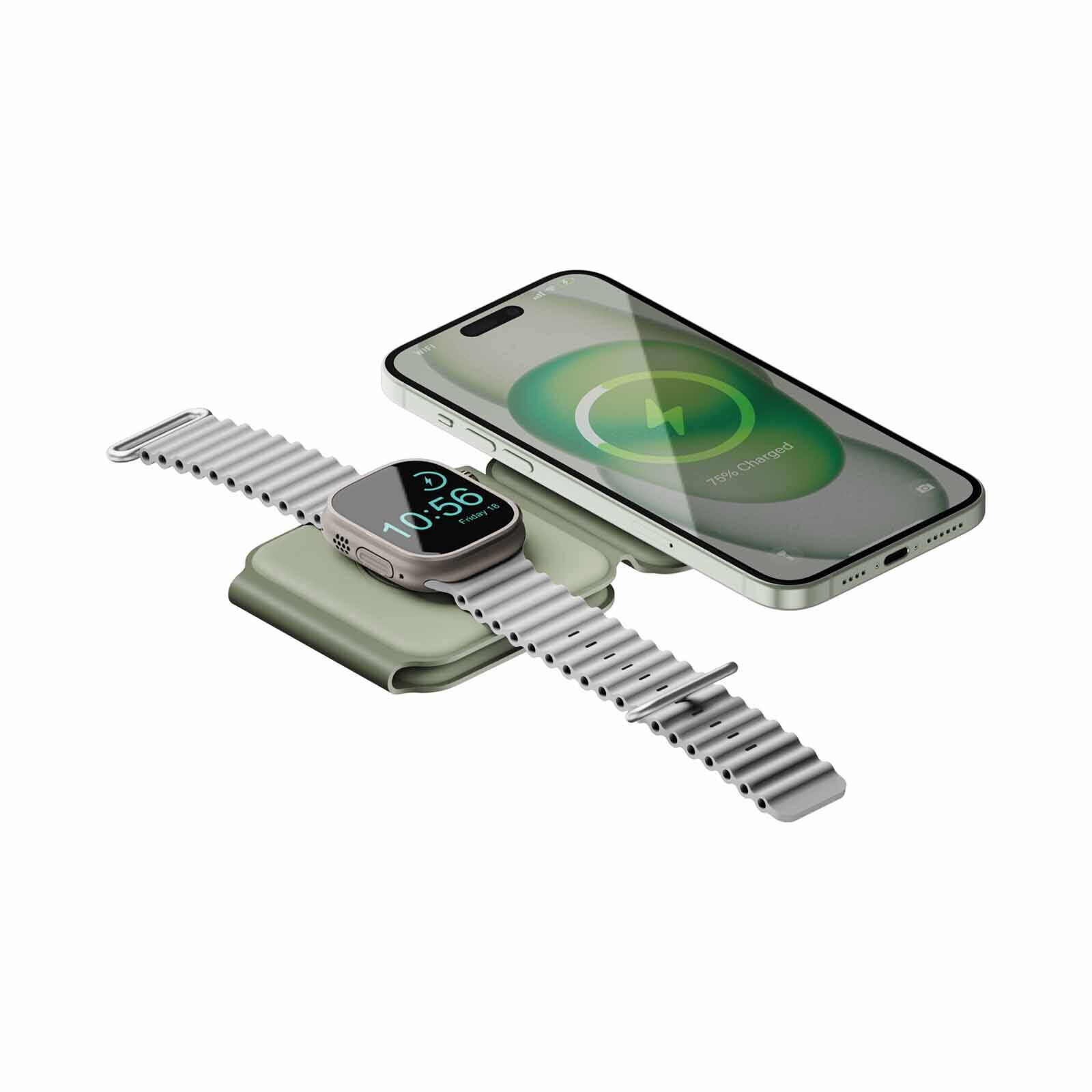 BAZIC Gomag Trio Plus, 3in1 Elevated Foldable Magnetic Wireless Charger 15w Iphone/watch/airpods - Sage GM-TRIOPLUS-SAG-image 3